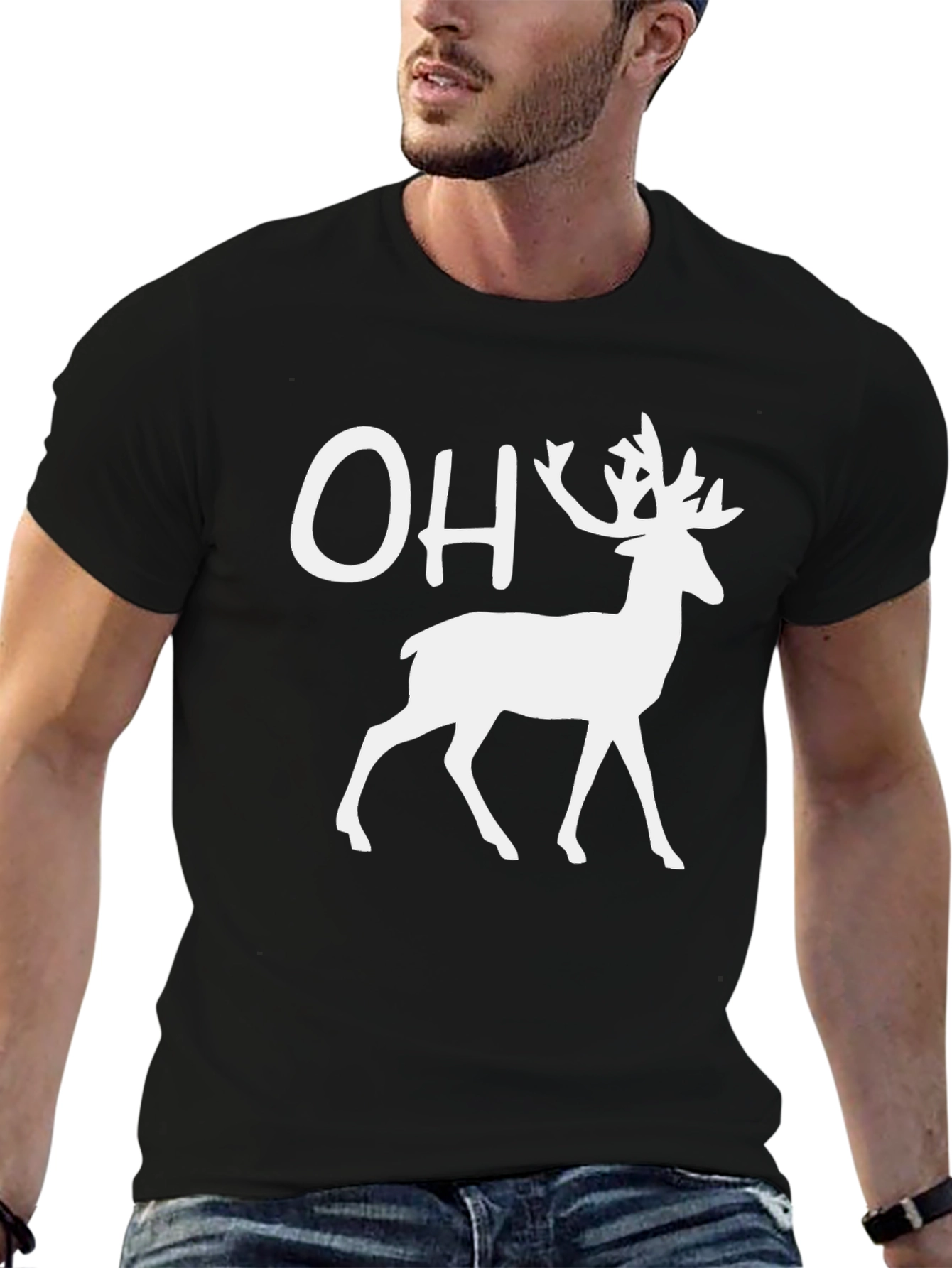Black OH Deer T-Shirt - Funny Graphic Tee view 6