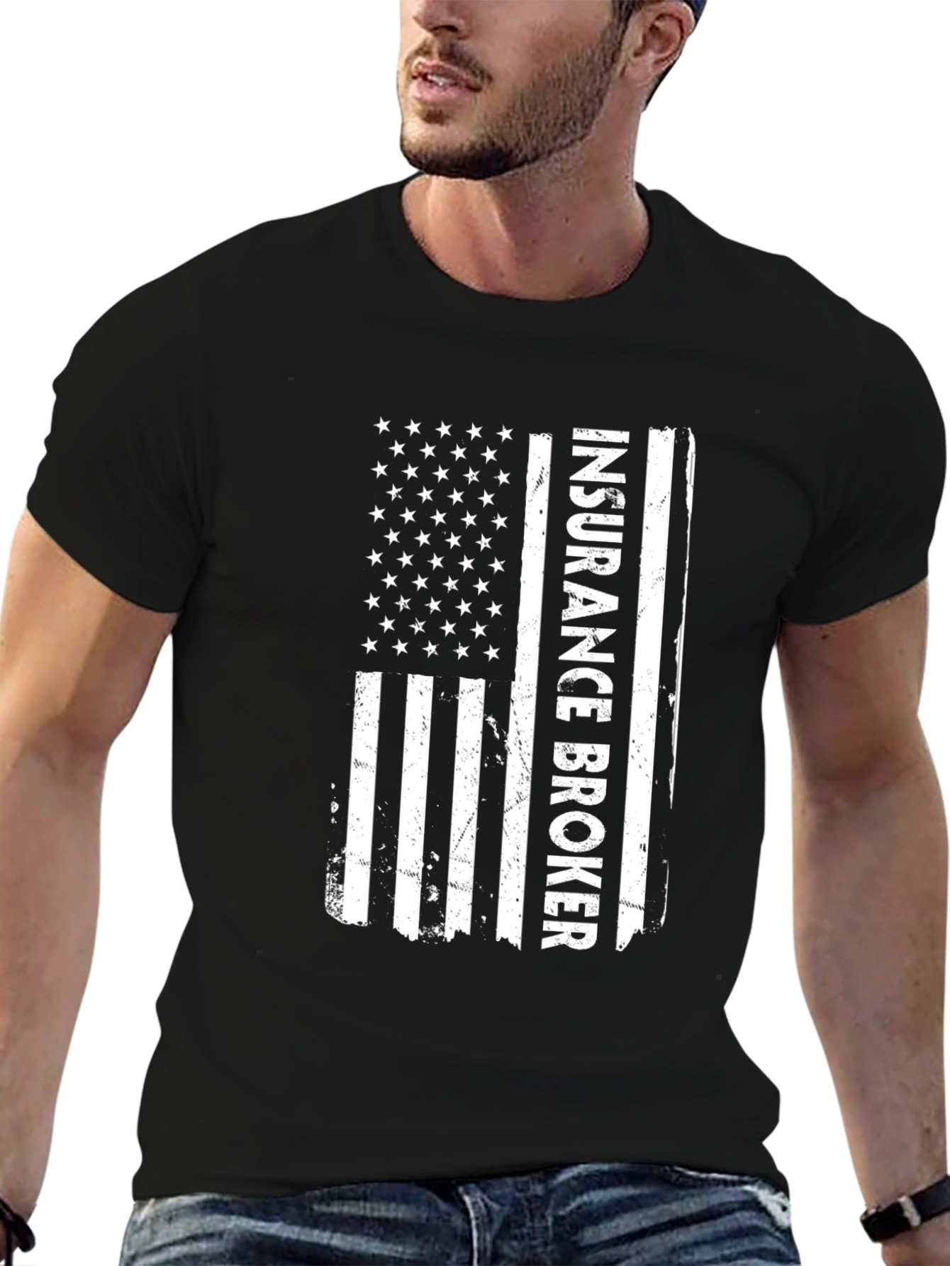 Black Insurance Broker American Flag T-Shirt view 6