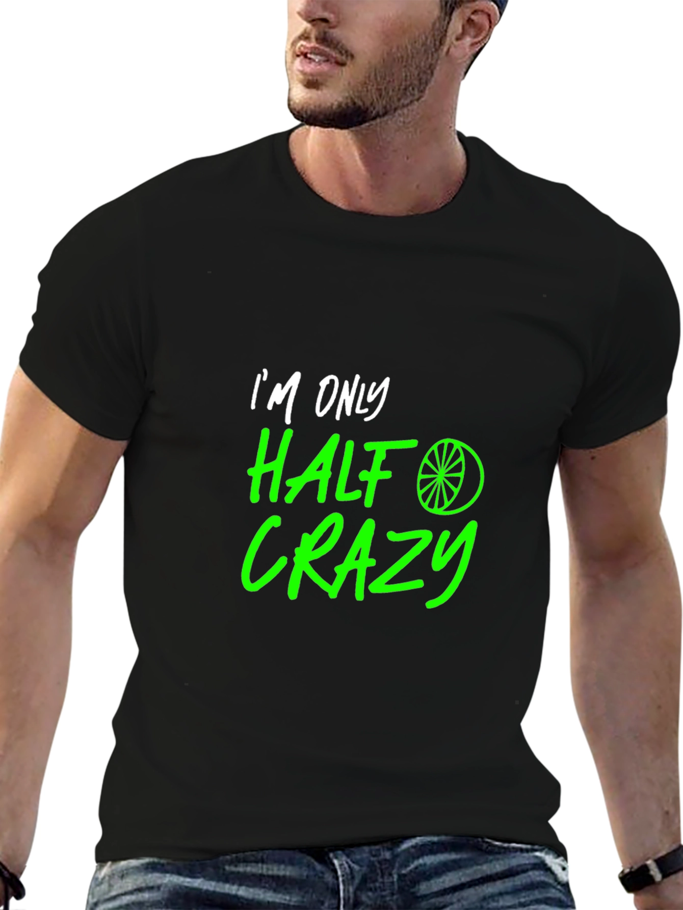 Black Half Crazy Graphic Tee - Funny Novelty T-Shirt view 6