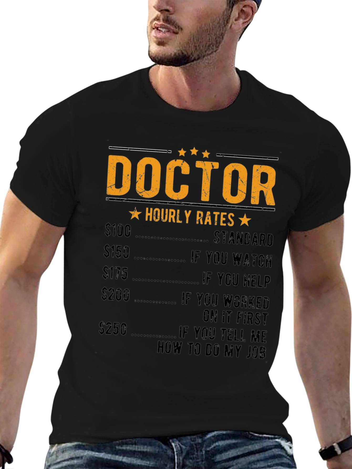 Black Doctor Hourly Rate Funny T-Shirt view 6