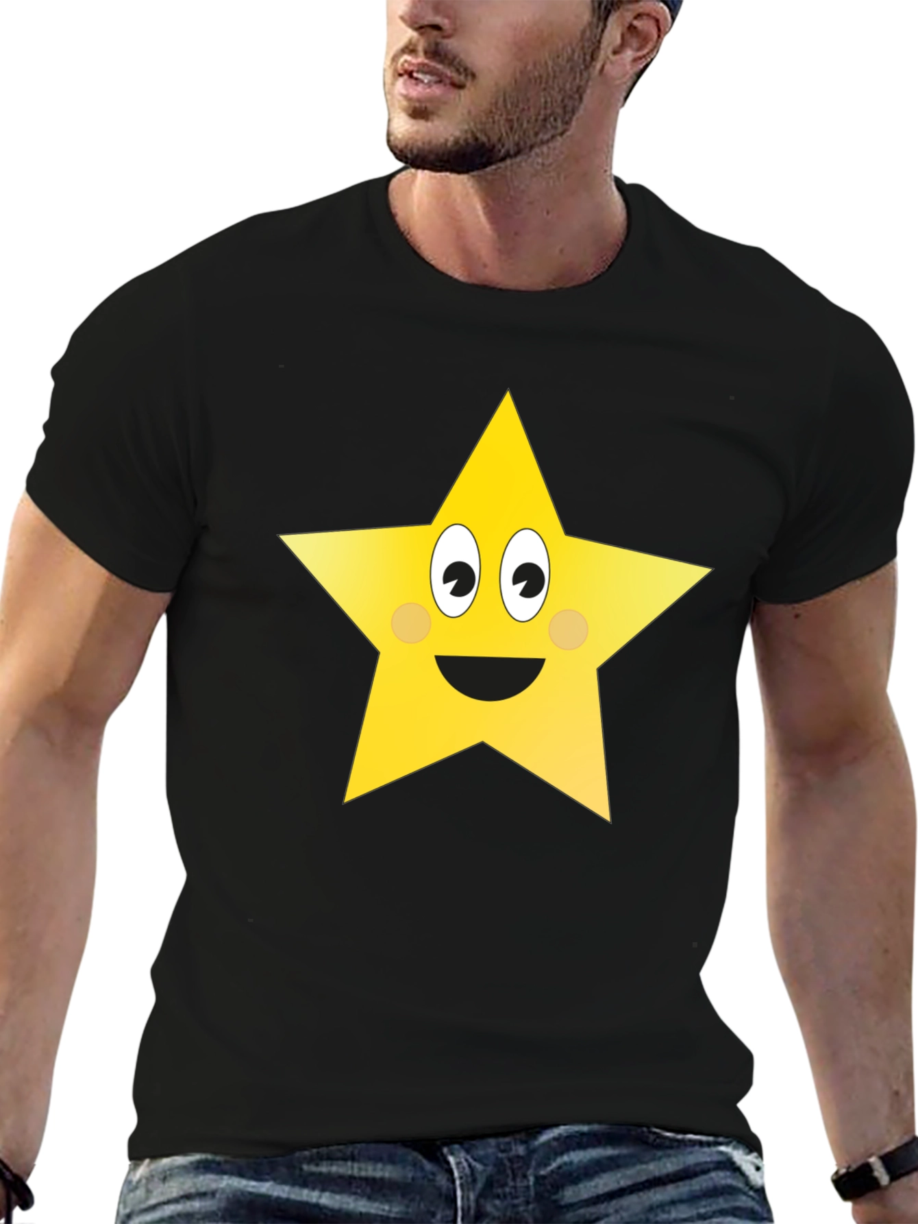 Black Funny Star Graphic Tee - Black Cotton T-Shirt view 6