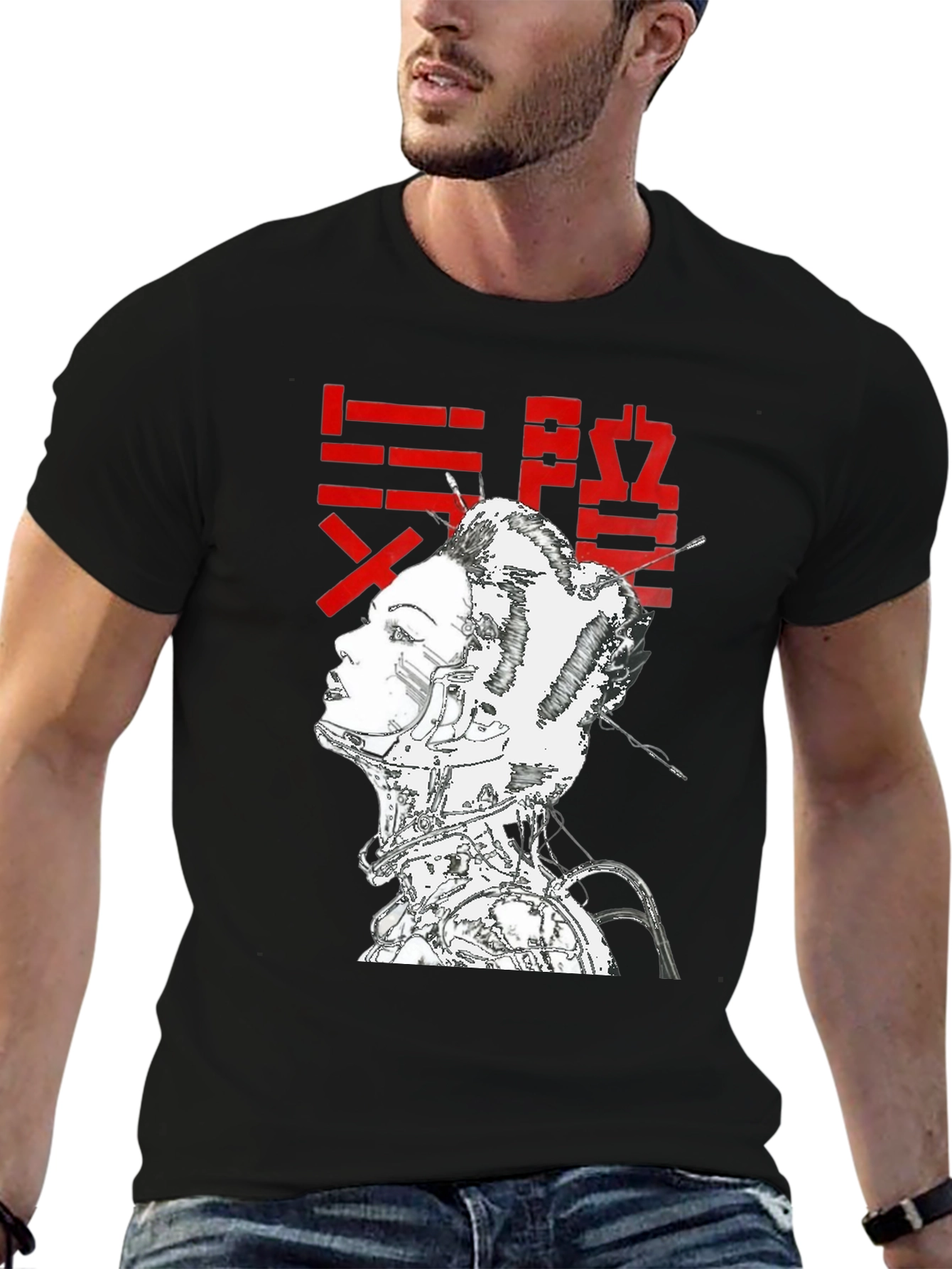 Black Cyberpunk Geisha Graphic T-Shirt - Black view 6