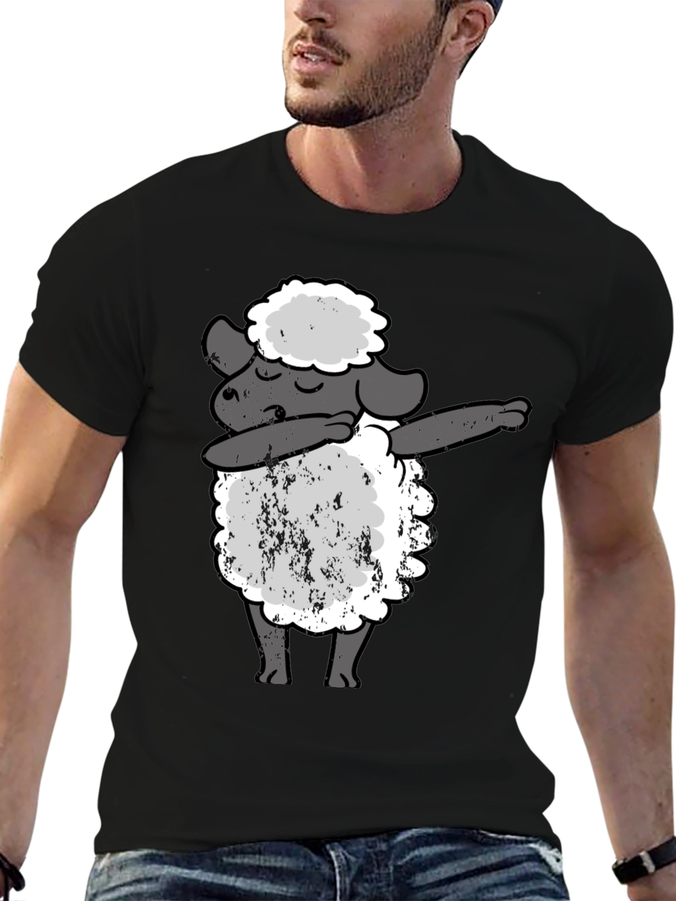 Black Dabbing Sheep Black T-Shirt - Funny Graphic Tee view 6