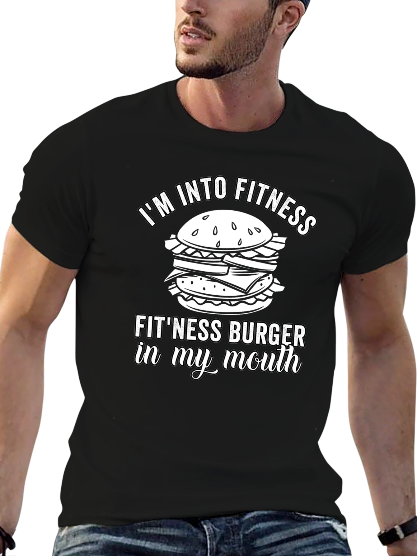 Black Fitness Burger T-Shirt - Funny Gym Workout Tee view 6