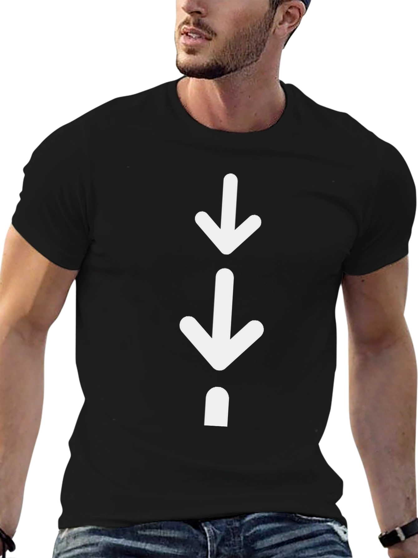 Black Arrow Pointing Down Graphic Print T-Shirt view 6