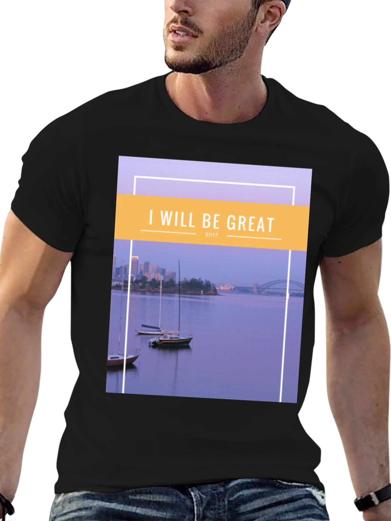 Black I Will Be Great T-Shirt: Sydney Harbour Design, Cotton Blend view 6