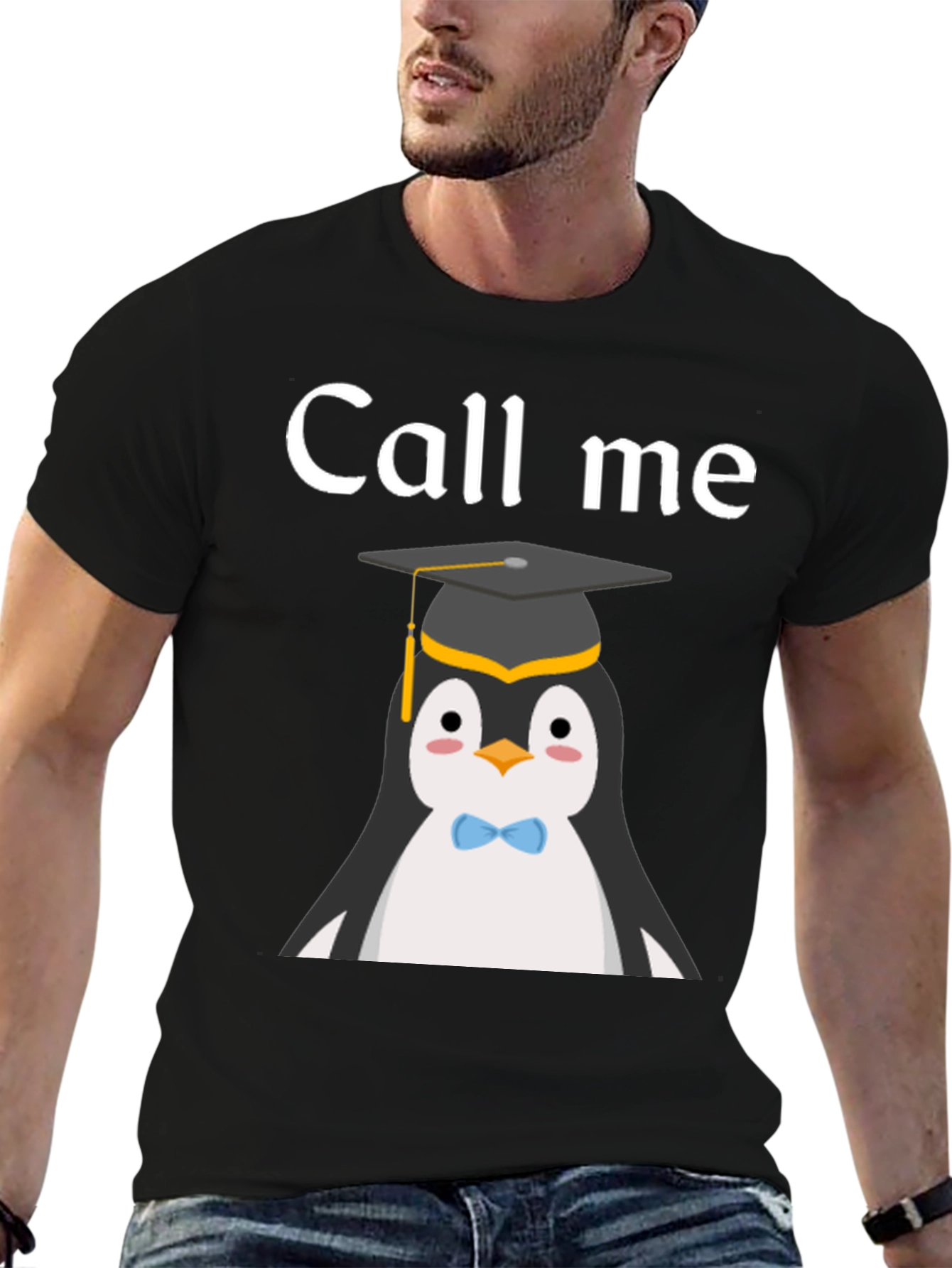 Black Call Me Penguin Graduate T-Shirt view 6