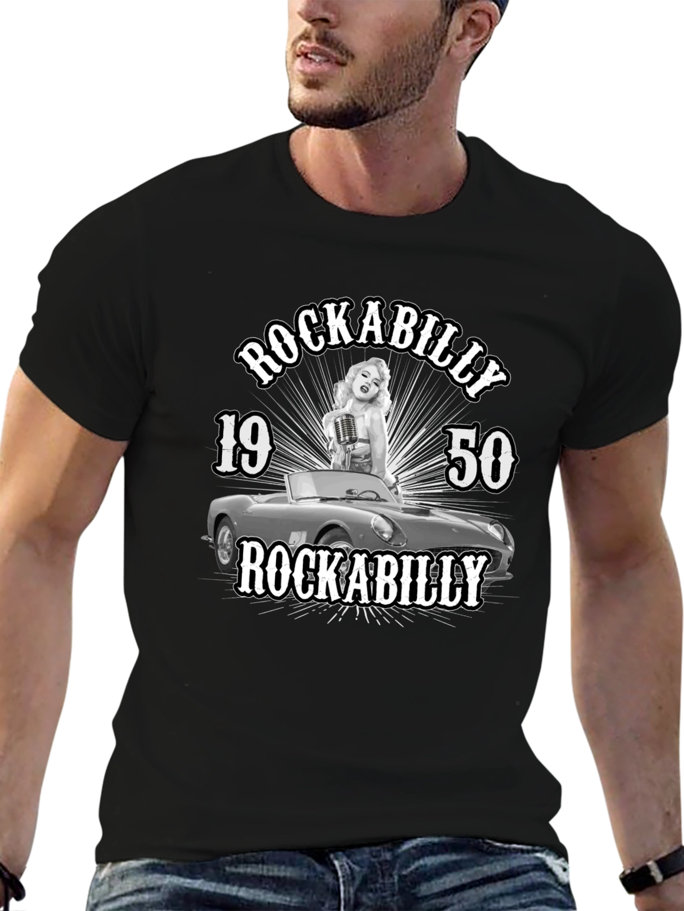 Black Rockabilly 1950s Graphic T-Shirt view 6