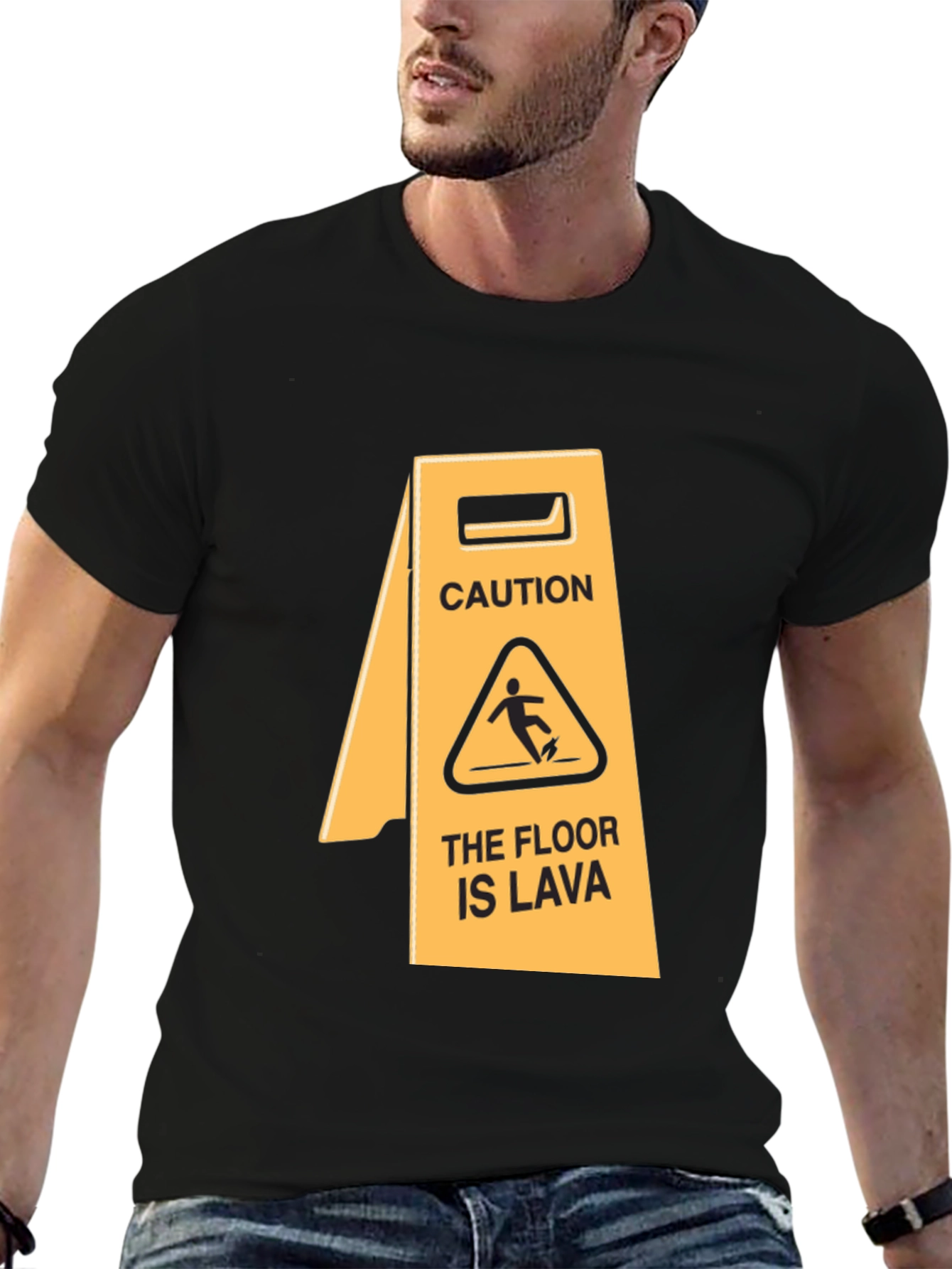 Black Caution: The Floor is Lava T-Shirt view 6