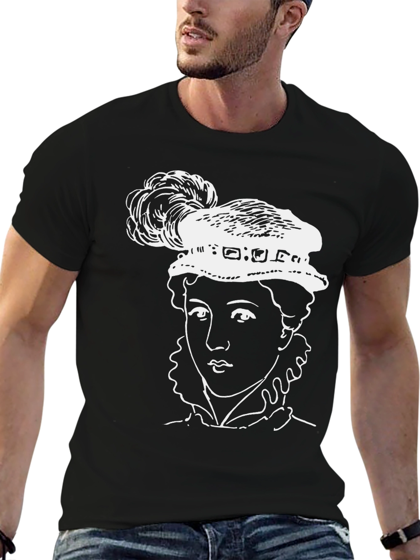 Black Black T-Shirt with Elizabethan Woman Graphic view 6