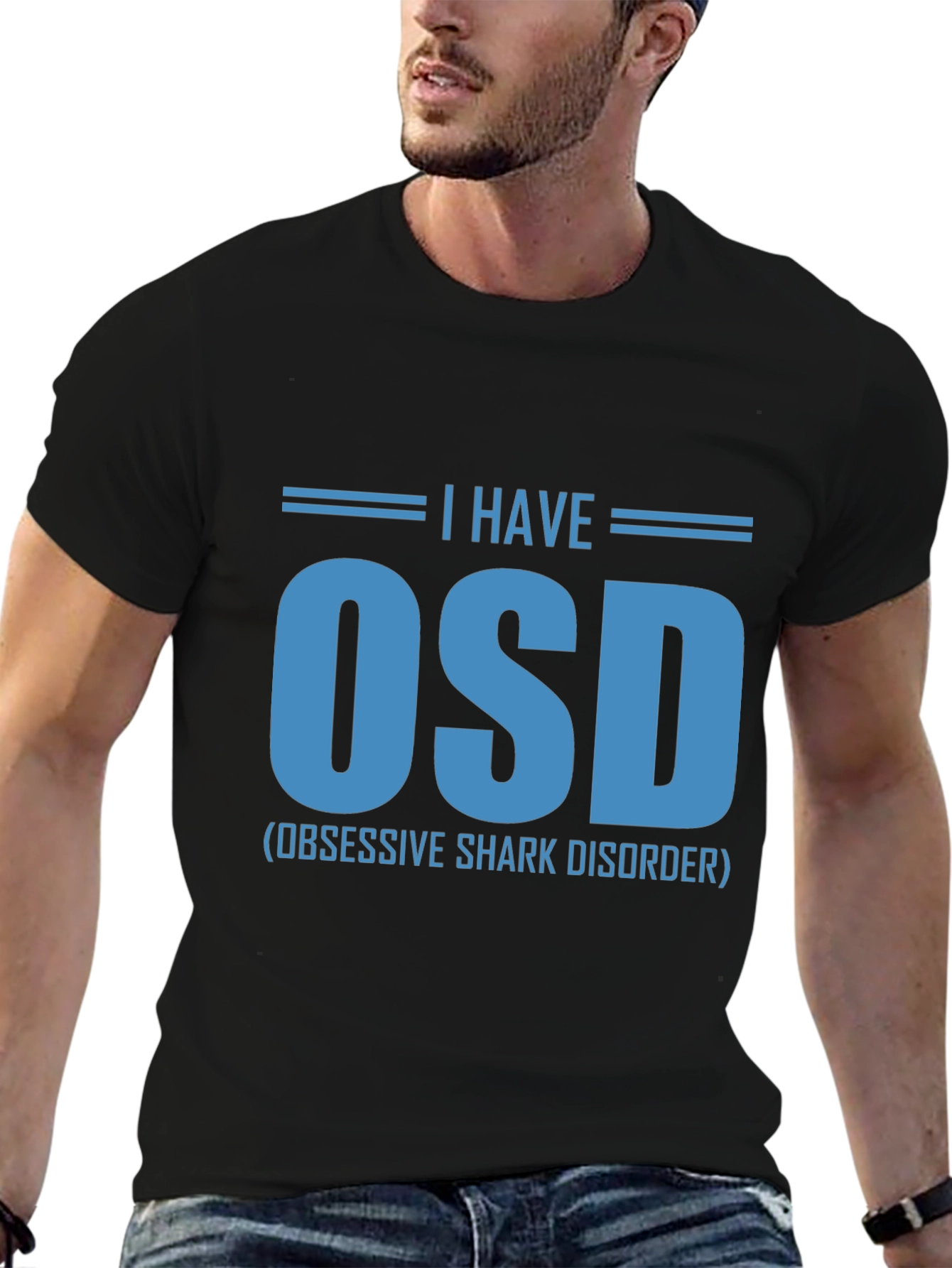 Black Obsessive Shark Disorder T-Shirt, Funny OSD Tee view 6
