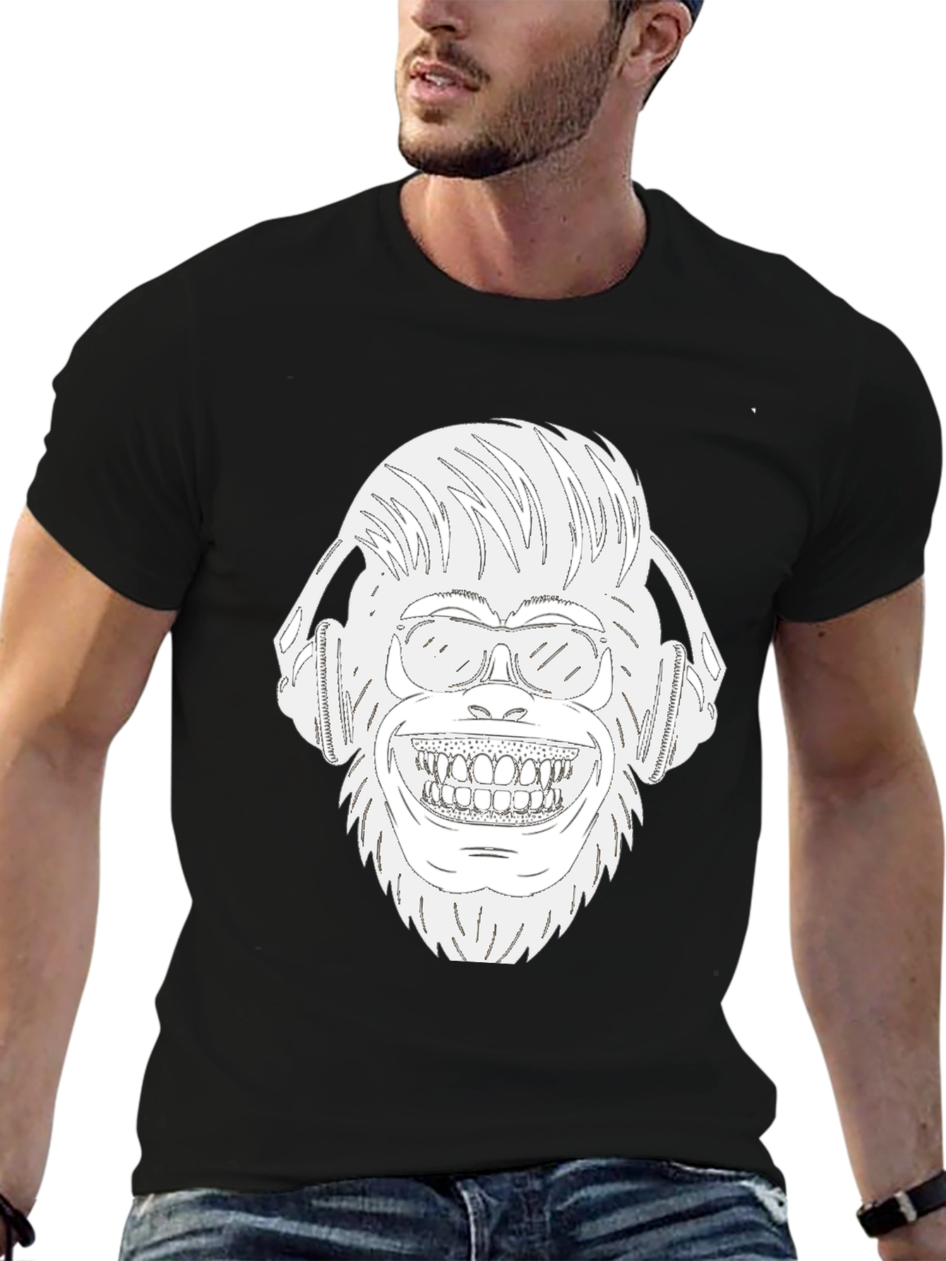 Black DJ Monkey Graphic T-Shirt view 6