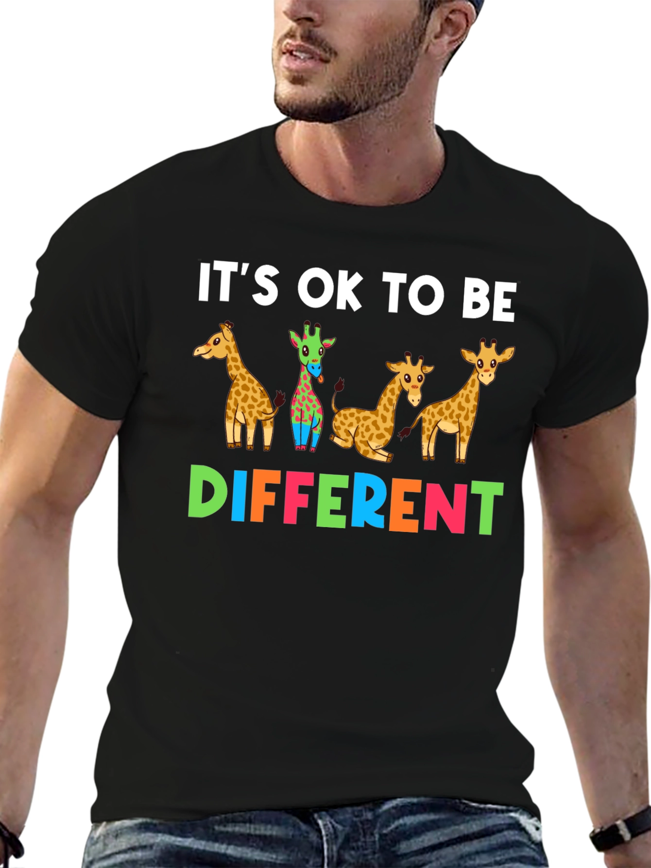 Black It's OK To Be Different Giraffe T-Shirt view 6