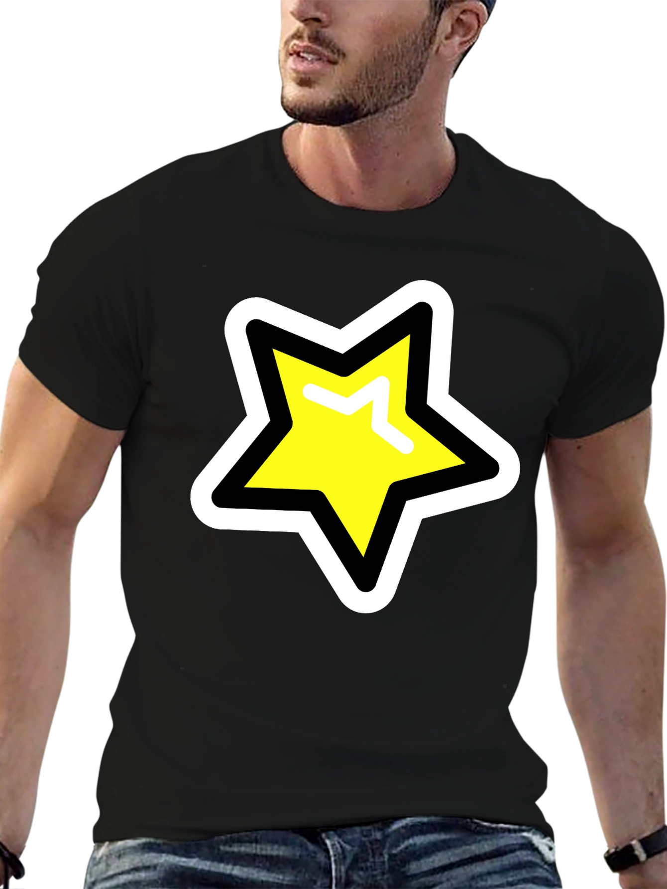 Black Star Graphic T-Shirt - Black Cotton Blend Casual Tee view 6