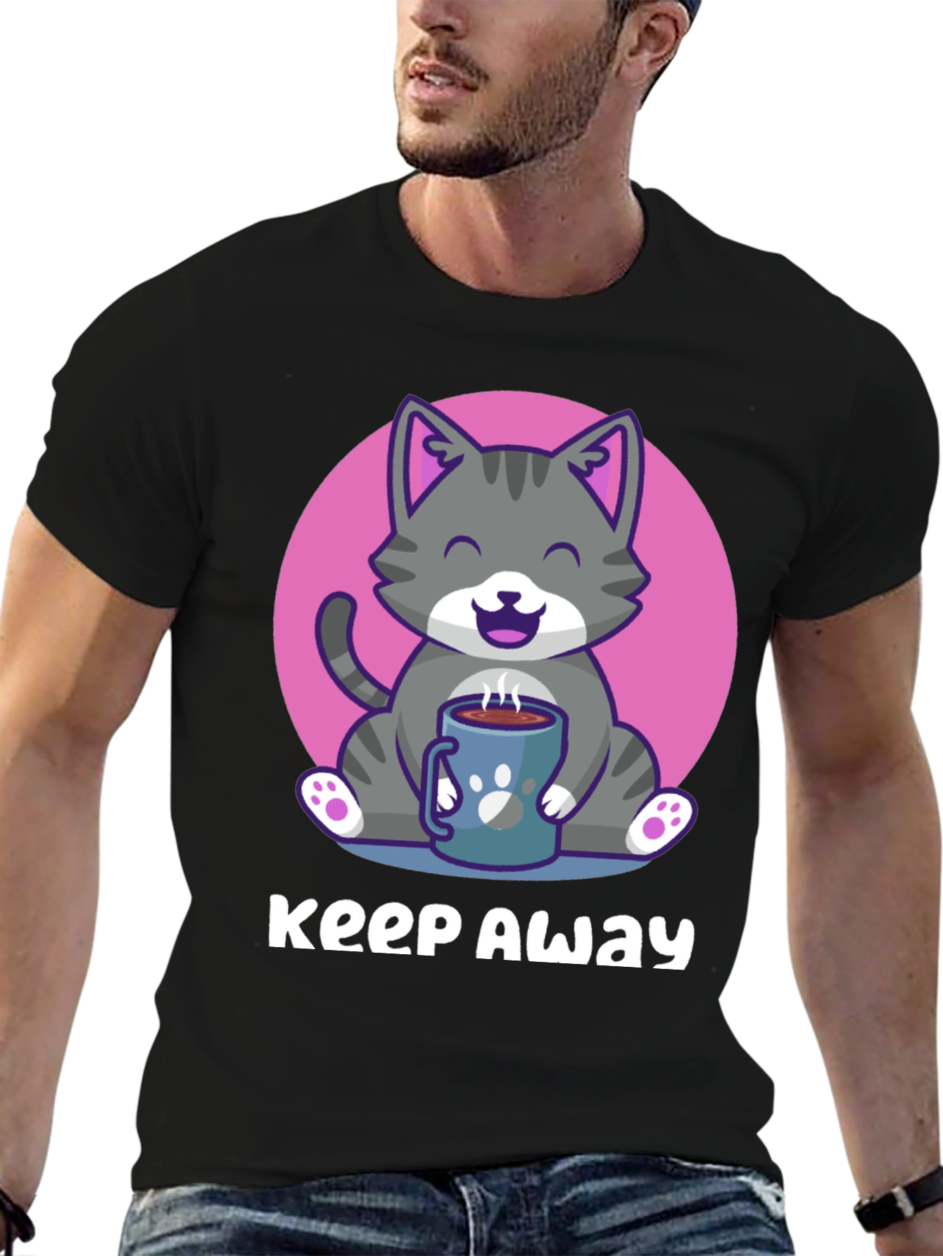 Black Keep Away Gray Cat Coffee T-Shirt view 6