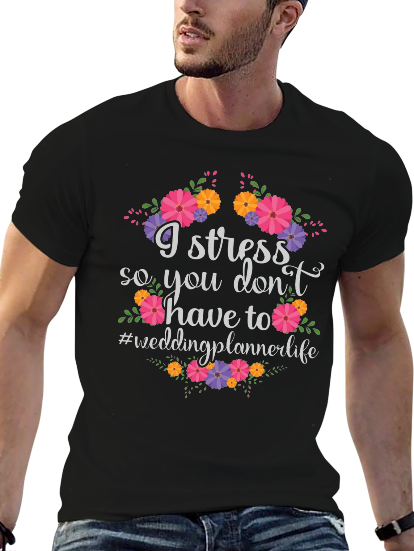 Black I Stress Wedding Planner T-Shirt view 6