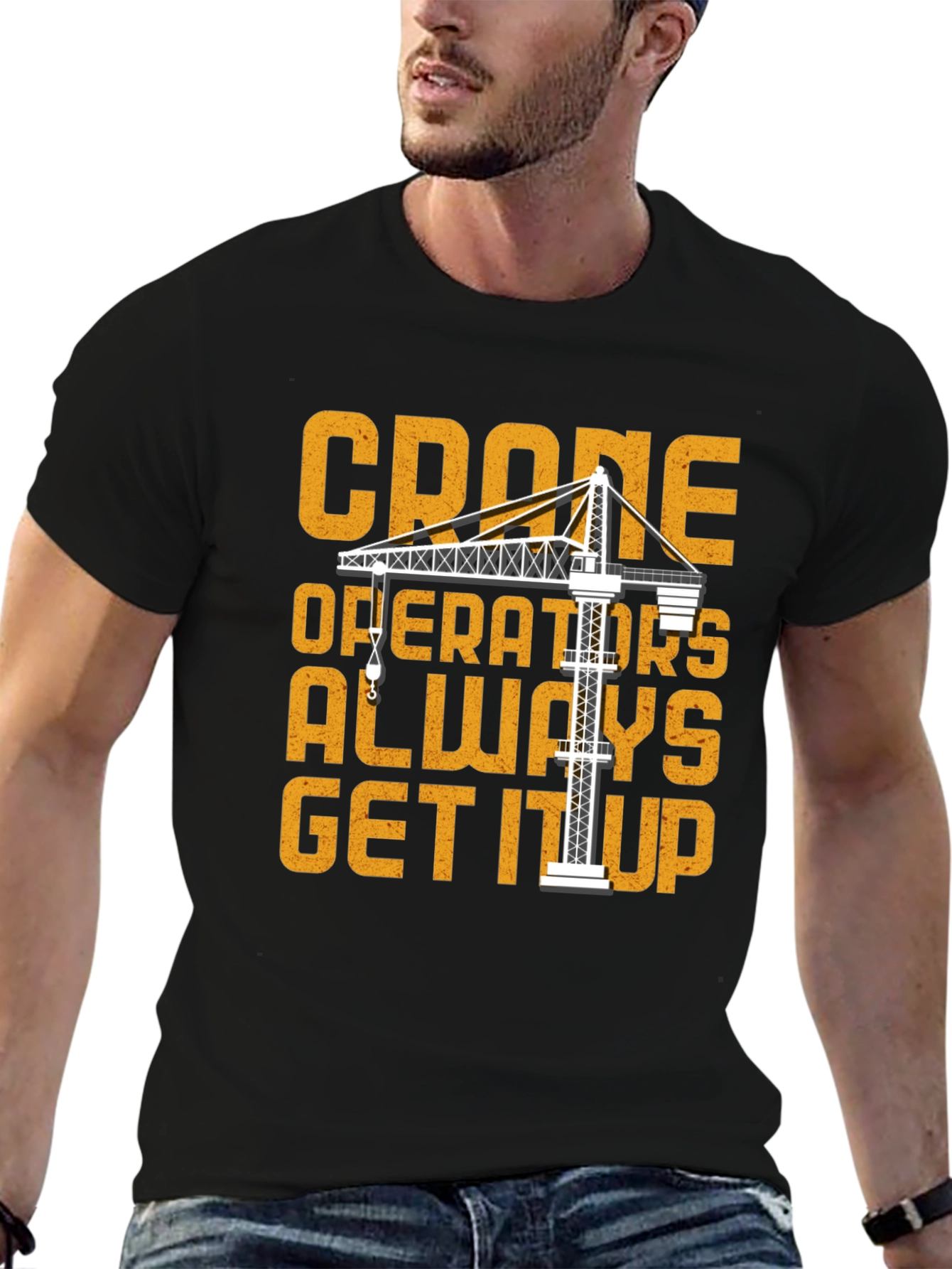 Black Crane Operator T-Shirt: Get It Up Funny Tee view 6