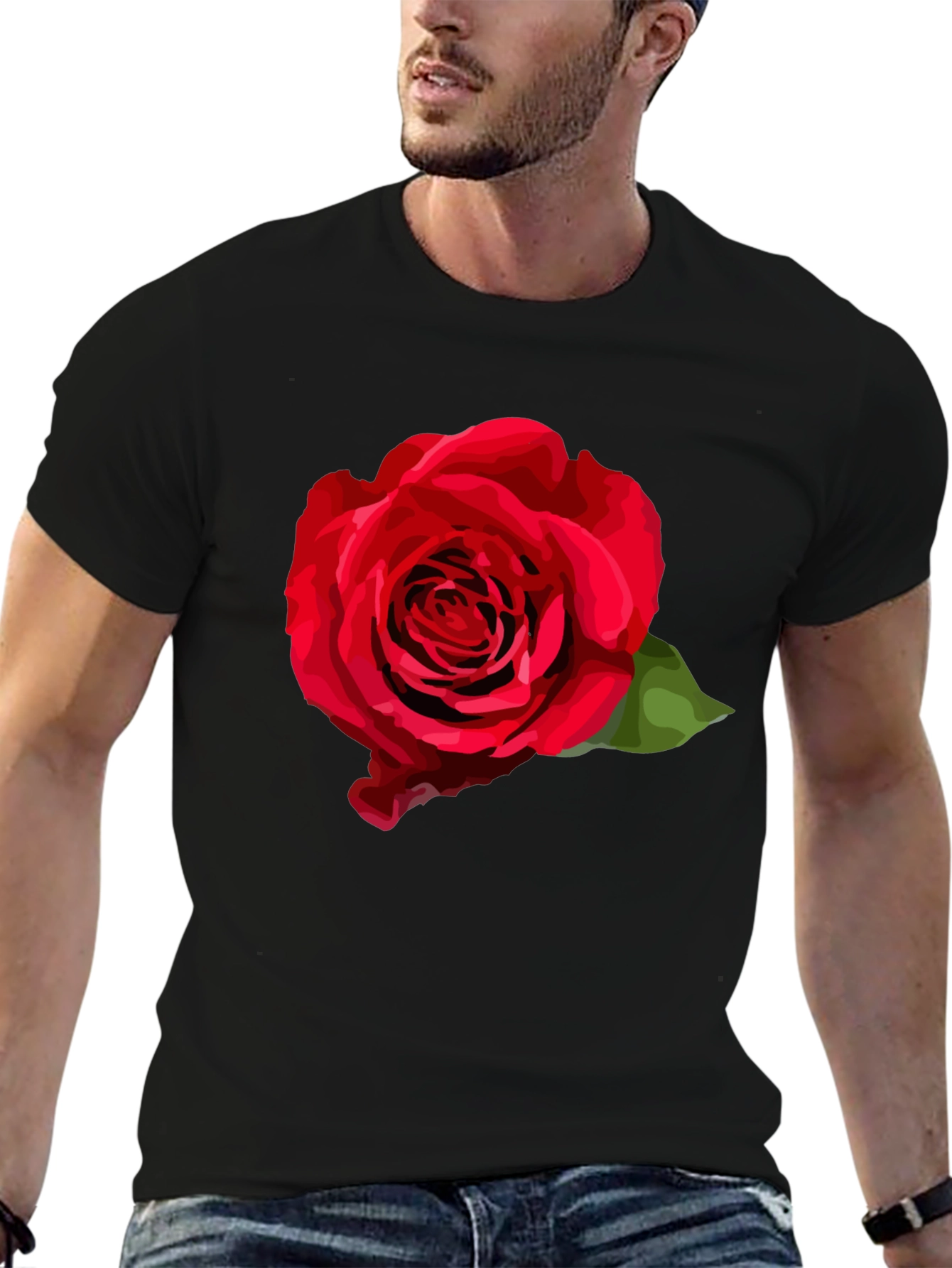 Black Red Rose Graphic T-Shirt - Stylish Black Tee view 6