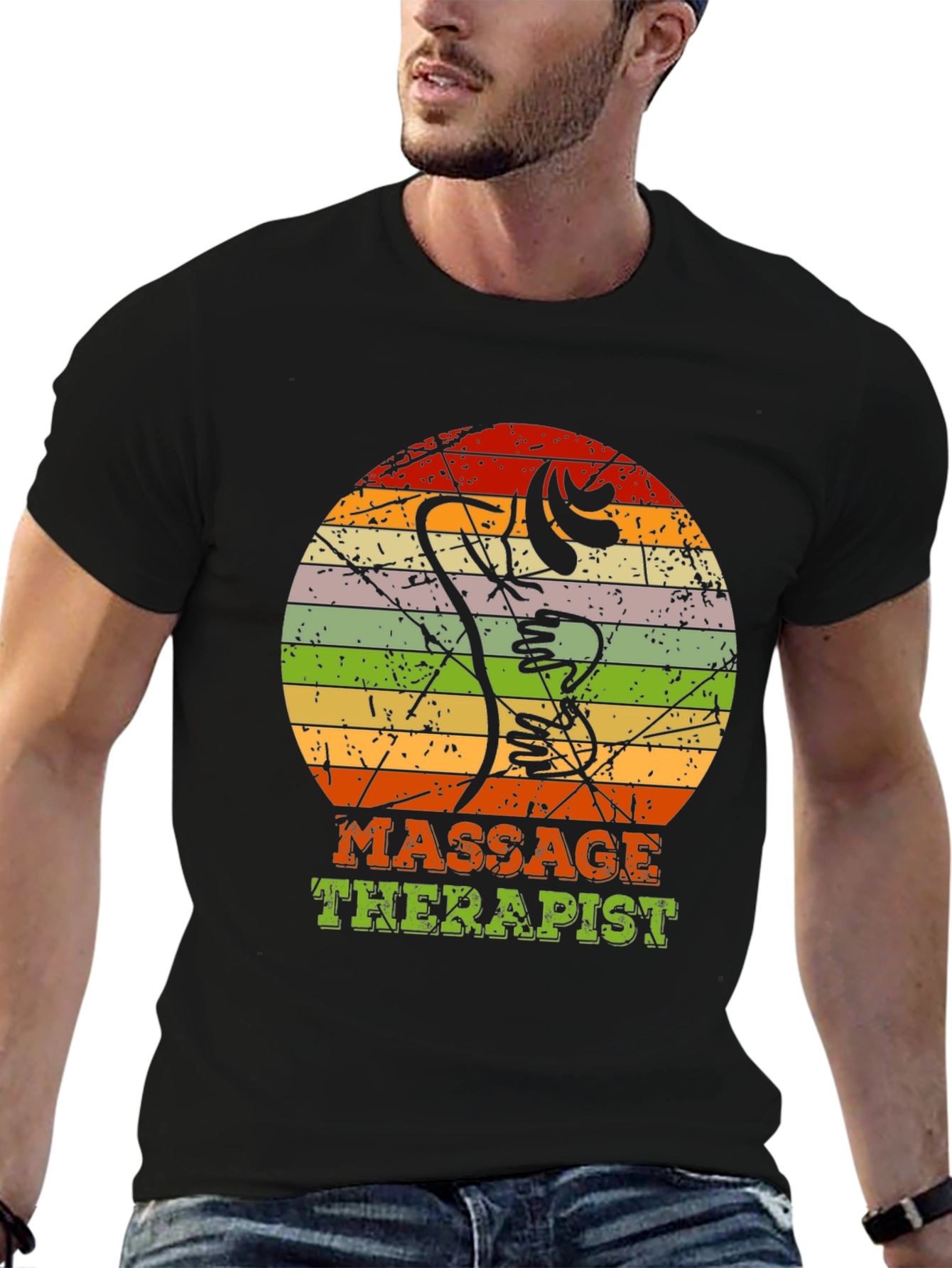 Black Massage Therapist Retro T-Shirt - Vintage Body Art view 6