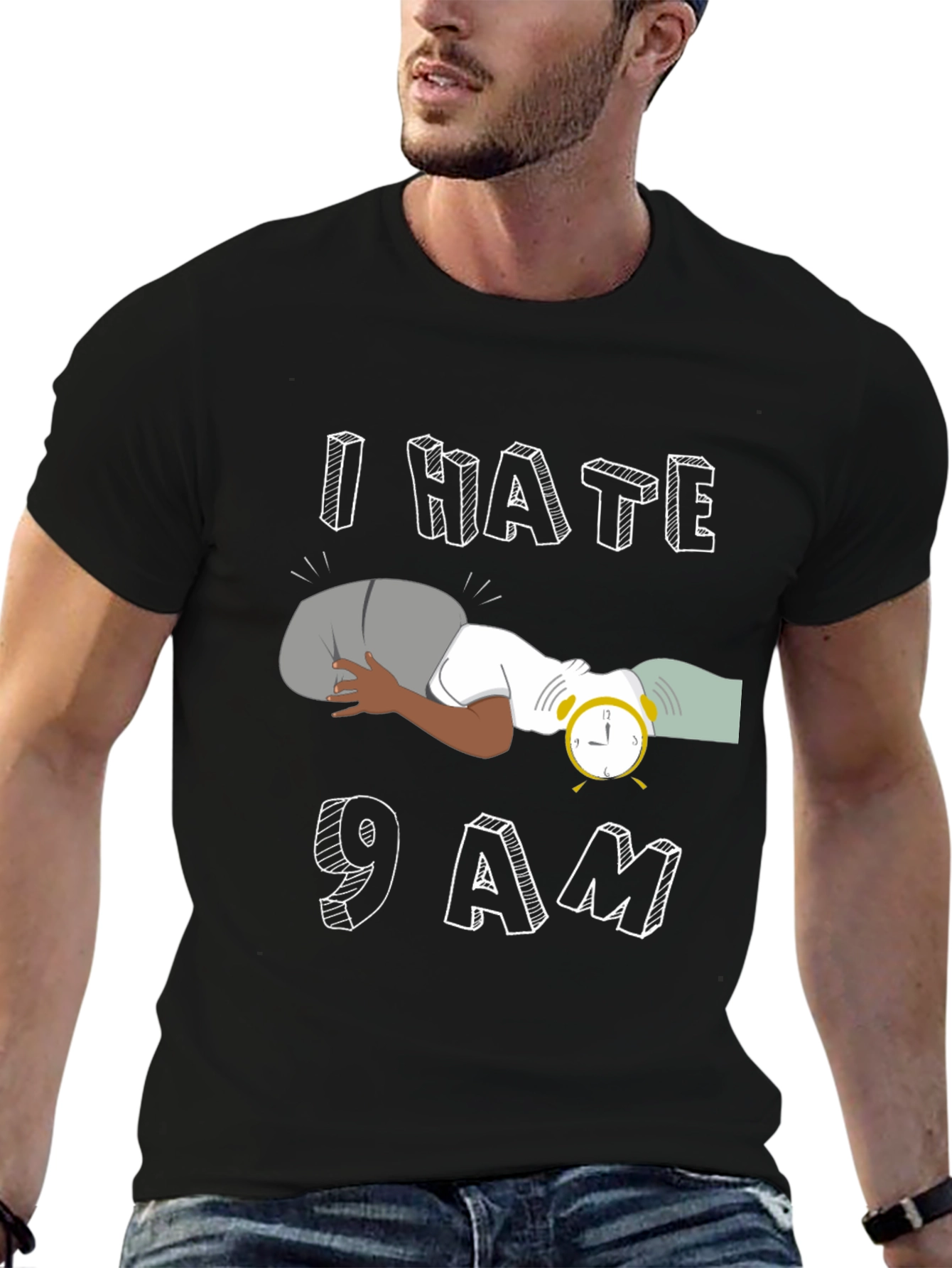 Black I Hate 9 AM Black T-Shirt view 6