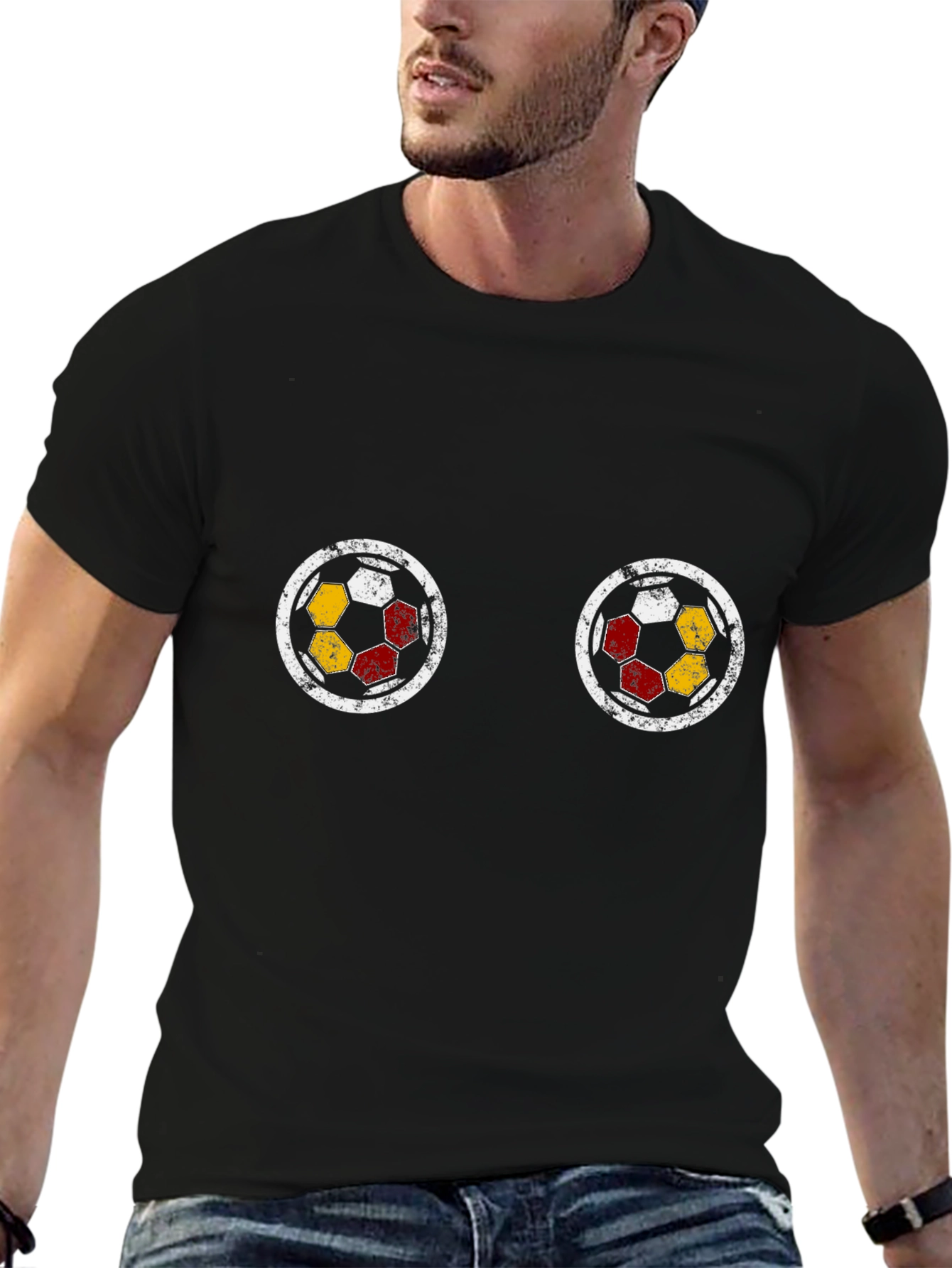 Black Soccer Ball Graphic Tee - Novelty T-Shirt view 6