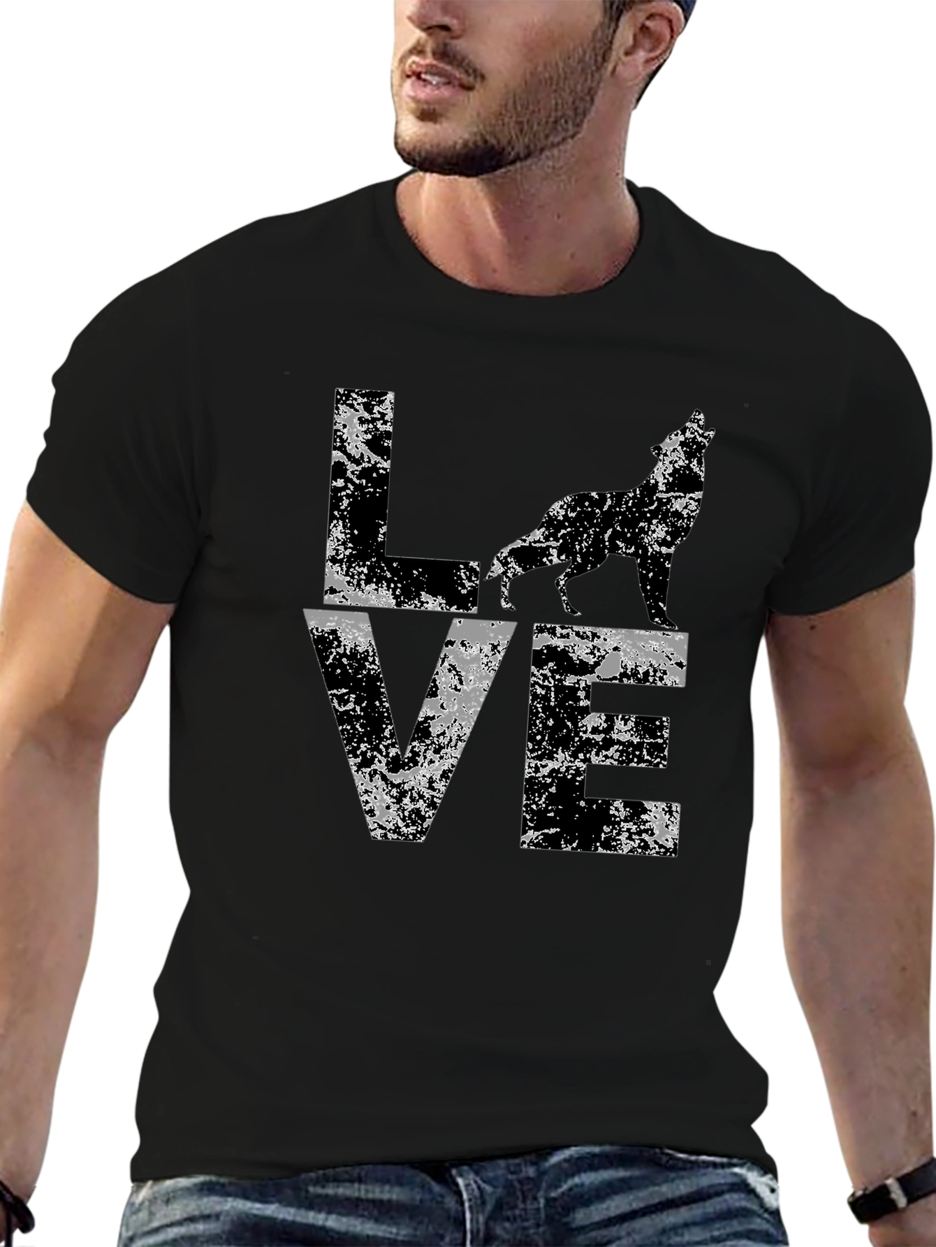 Black Wolf Love Graphic Tee - Distressed Style view 6