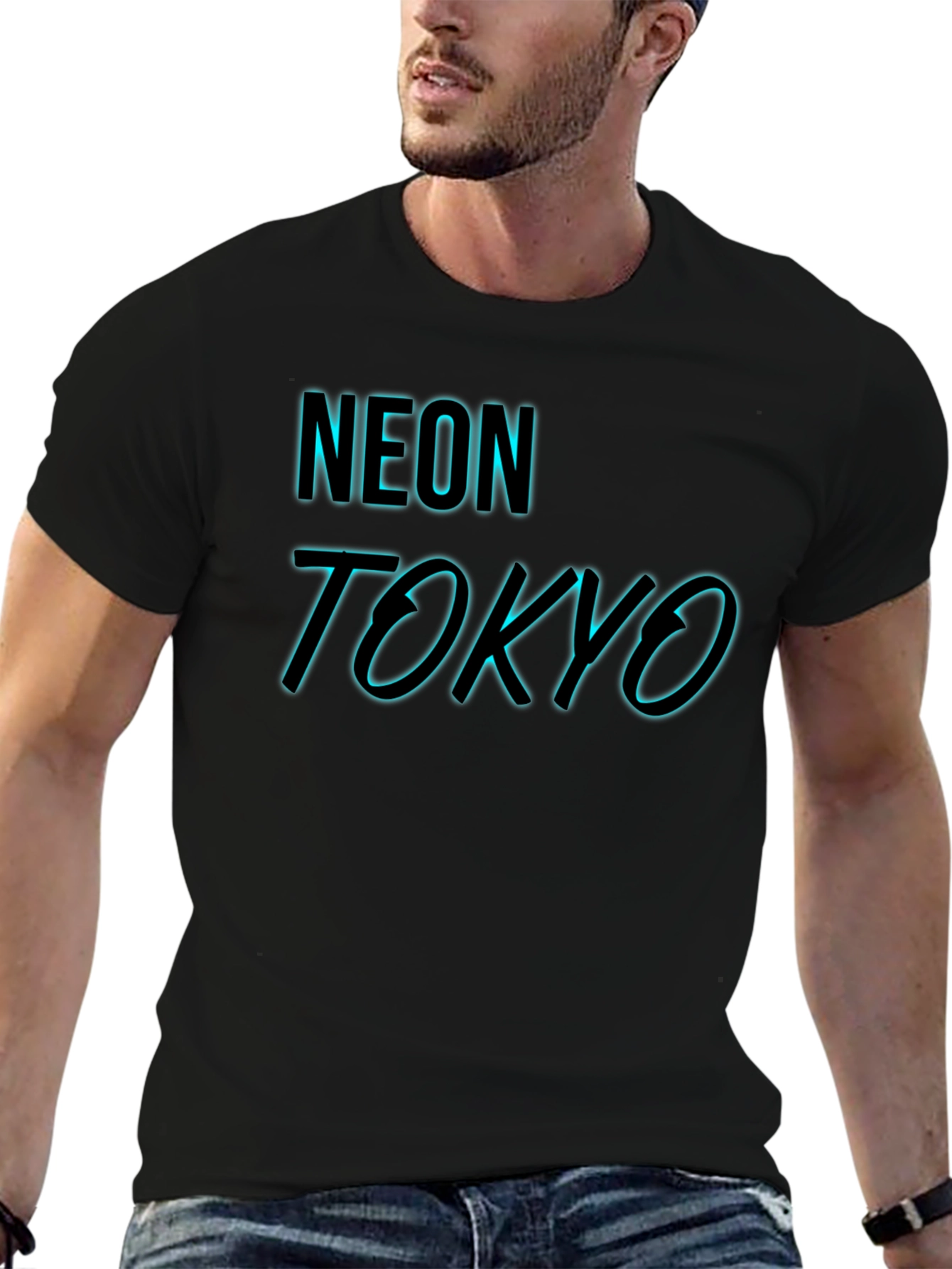 Black Neon Tokyo Graphic Tee - Black Cotton Blend view 6