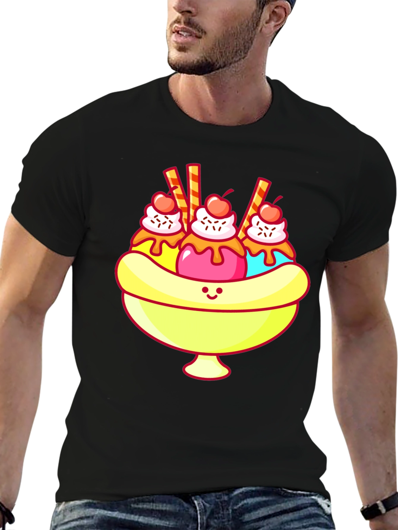 Black Banana Split T-Shirt - Sweet Cartoon Graphic Tee view 6
