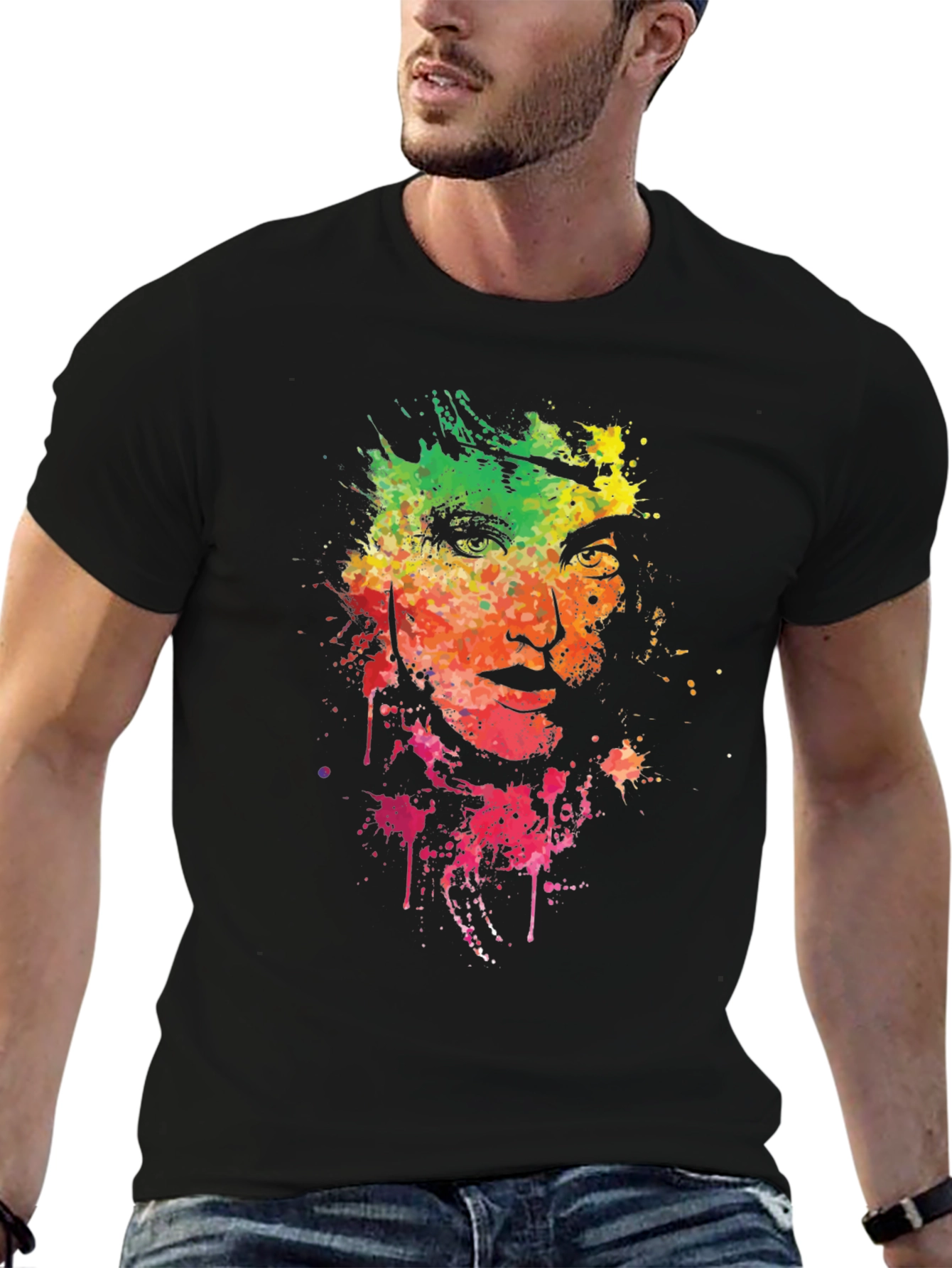 Black Colorful Splatter Art Graphic T-Shirt view 6