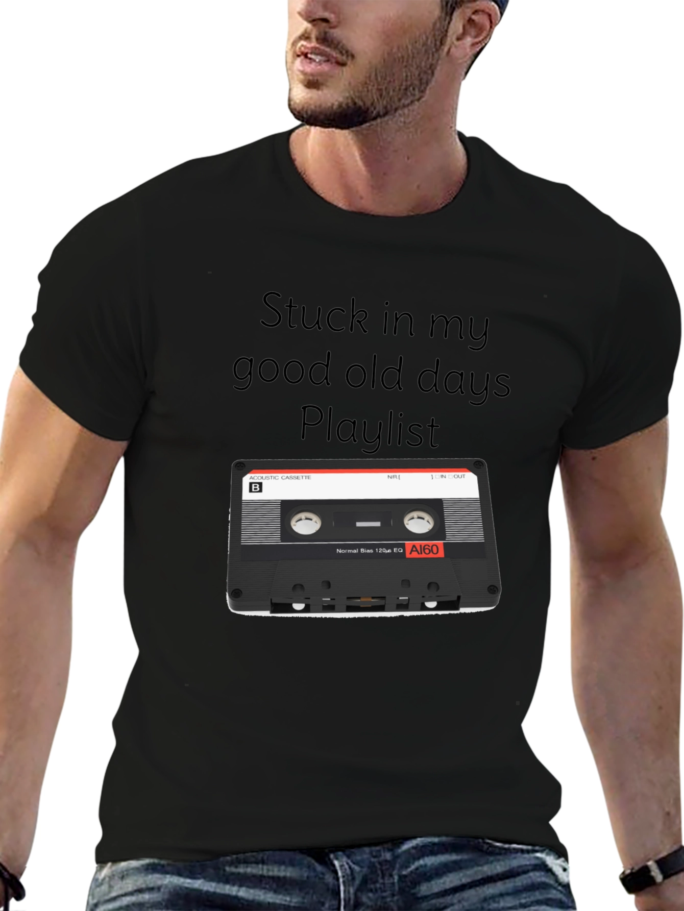 Black Retro Mixtape T-Shirt - Good Old Days Playlist view 6