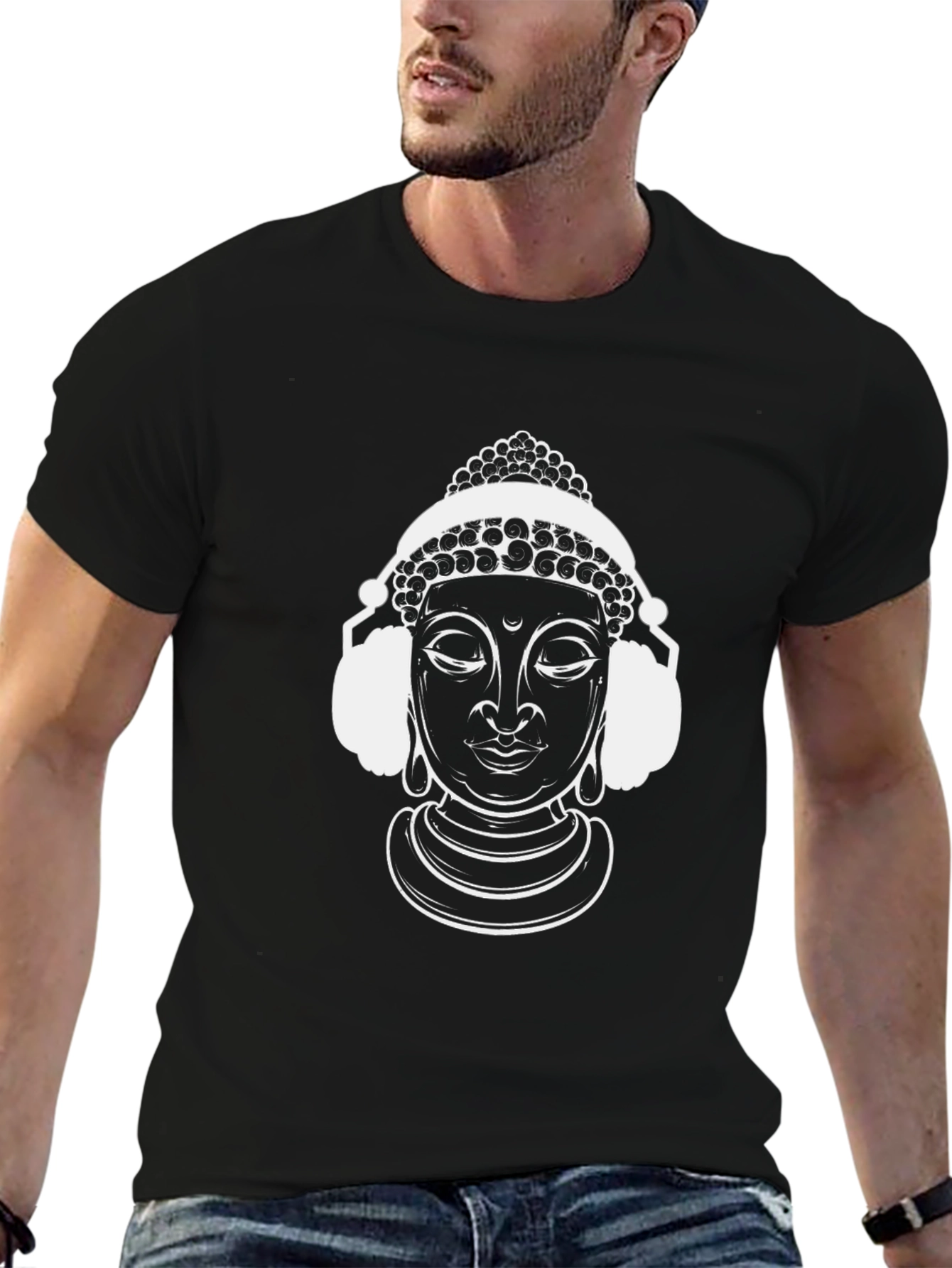 Black Buddha Headphones Graphic T-Shirt - Cool Casual Tee view 6