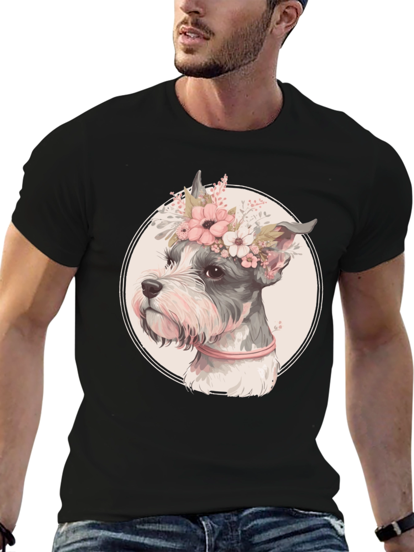 Black Dog with Flower Crown Graphic Tee view 6