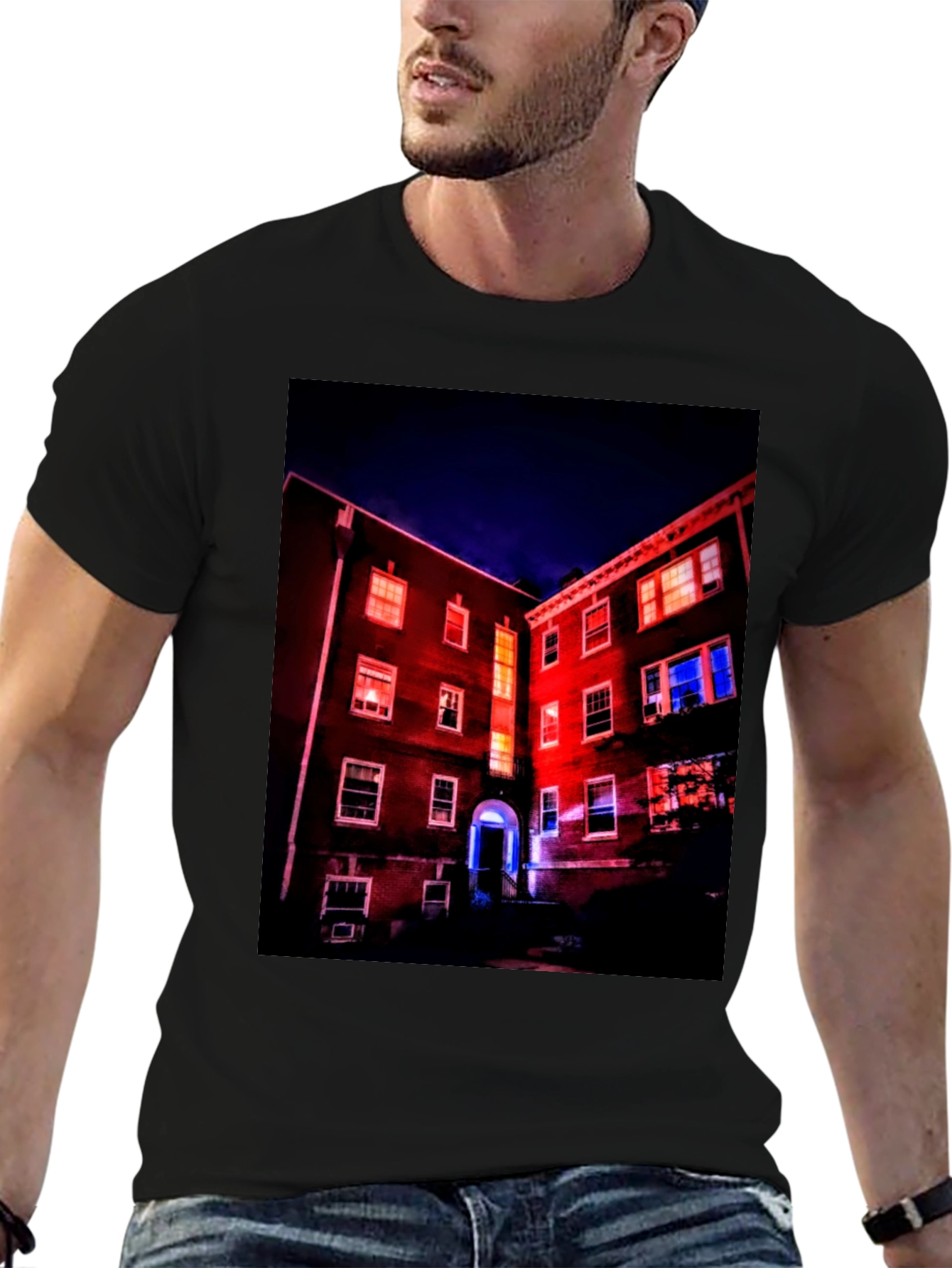 Black Illuminated Building Graphic Tee view 6