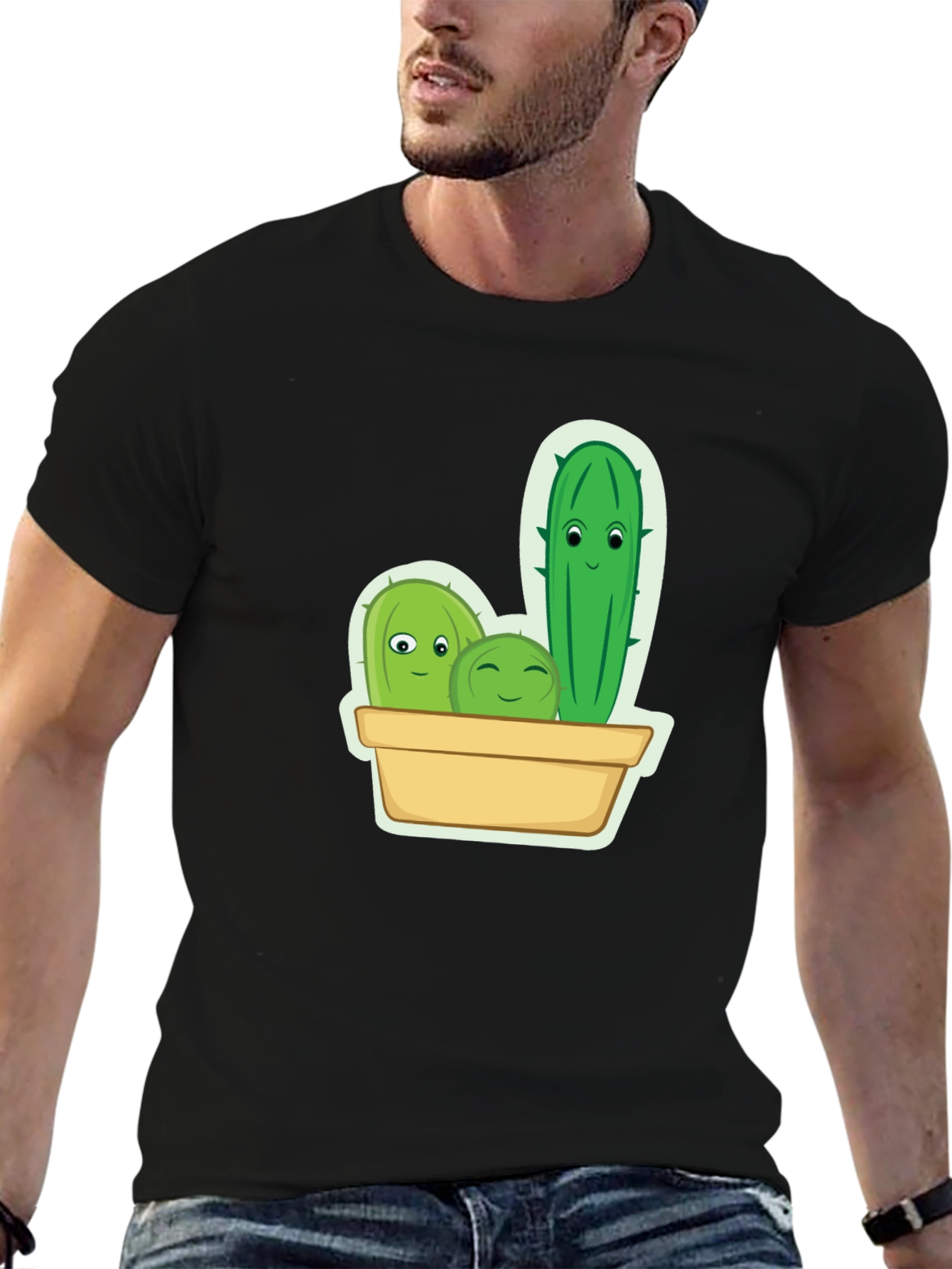 Black Cute Cactus Crew Graphic Tee view 6