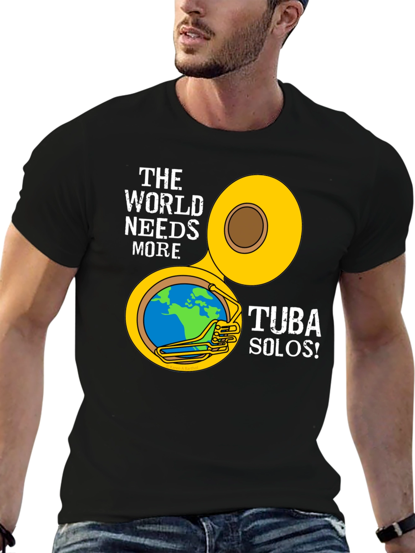 Black World Needs More Tuba Solos Black T-Shirt view 6
