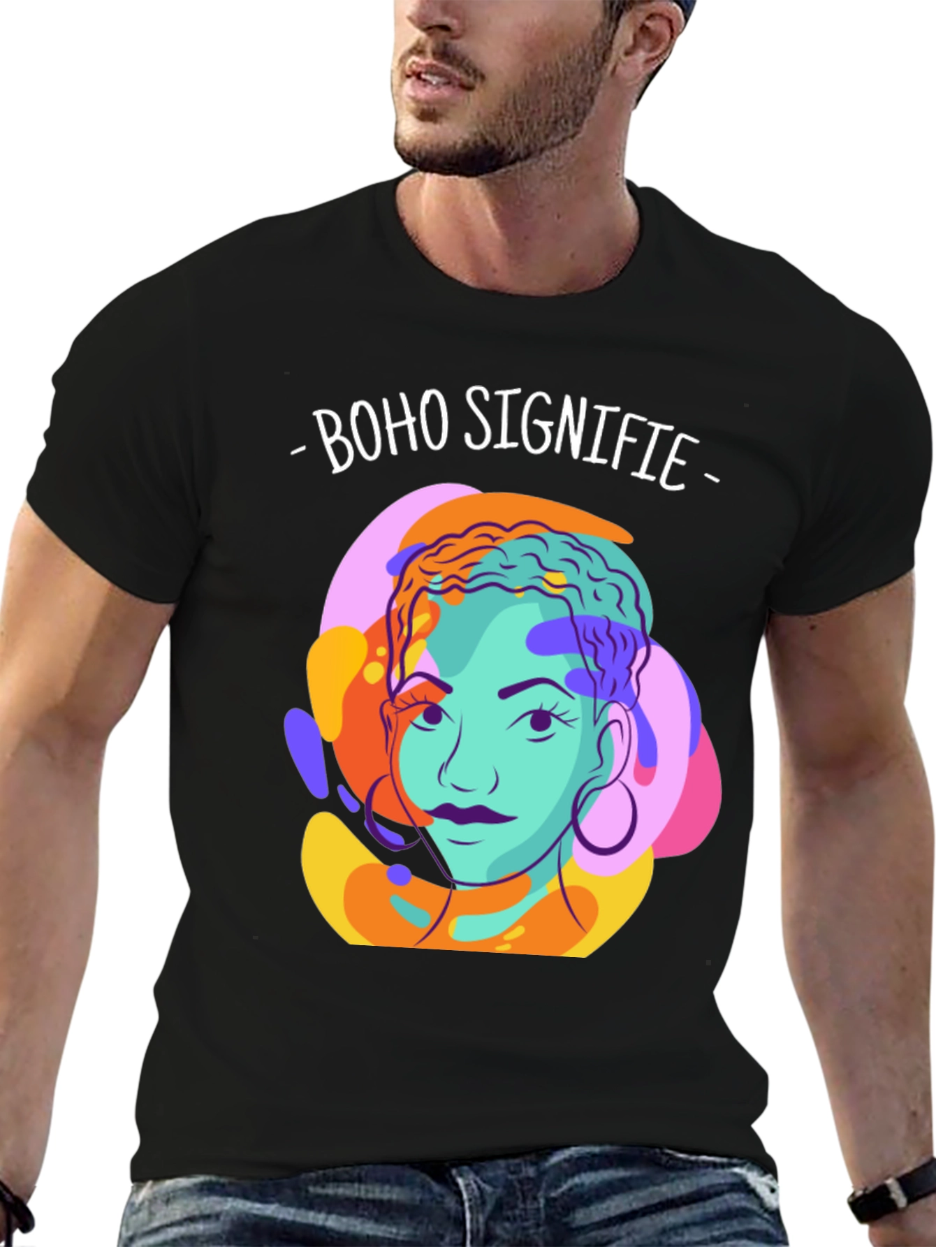 Black Boho Signifie Graphic Tee - Unisex Black T-Shirt view 6
