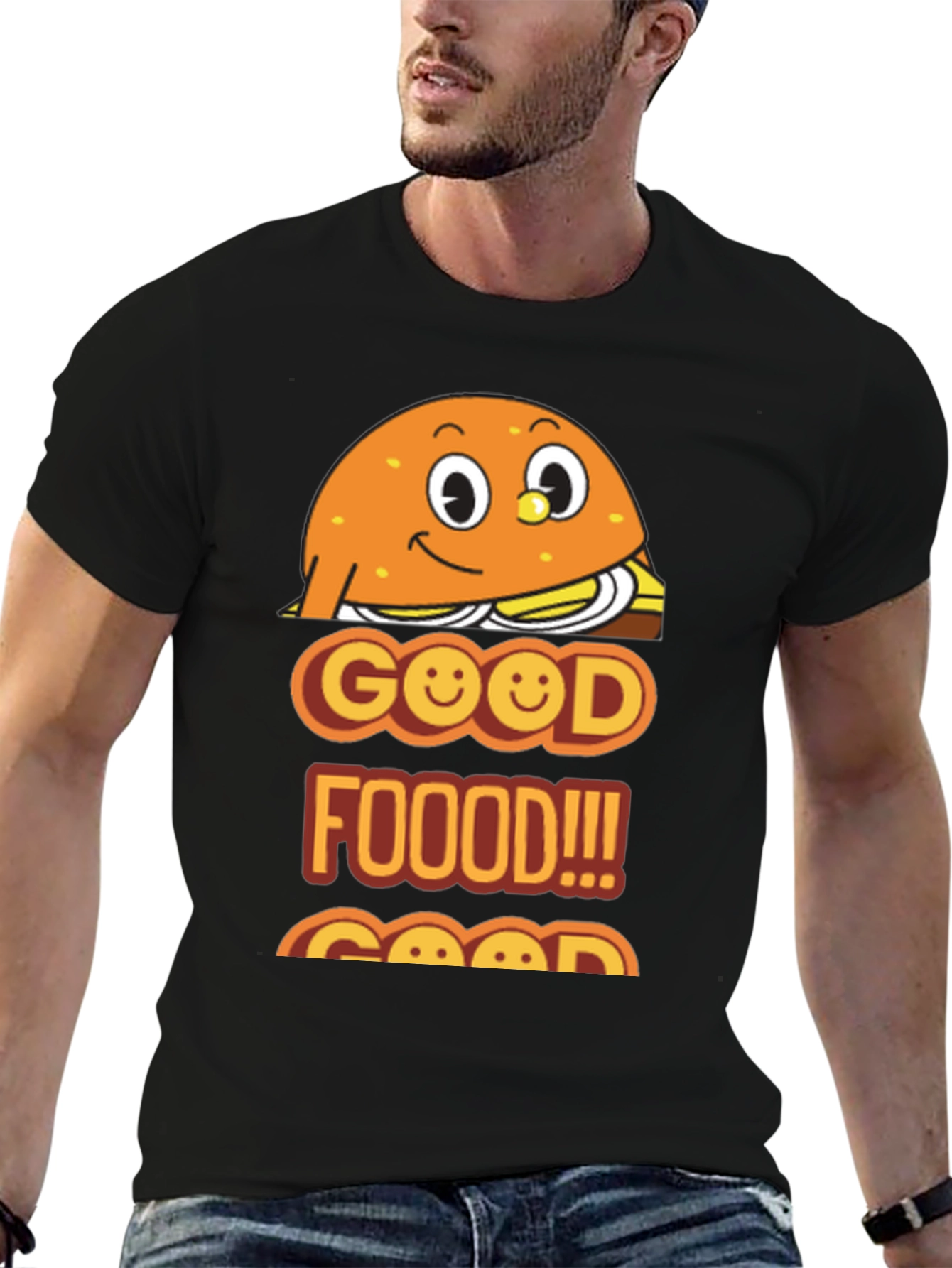 Black Good Food Burger Graphic Tee - Unisex Black T-Shirt view 6