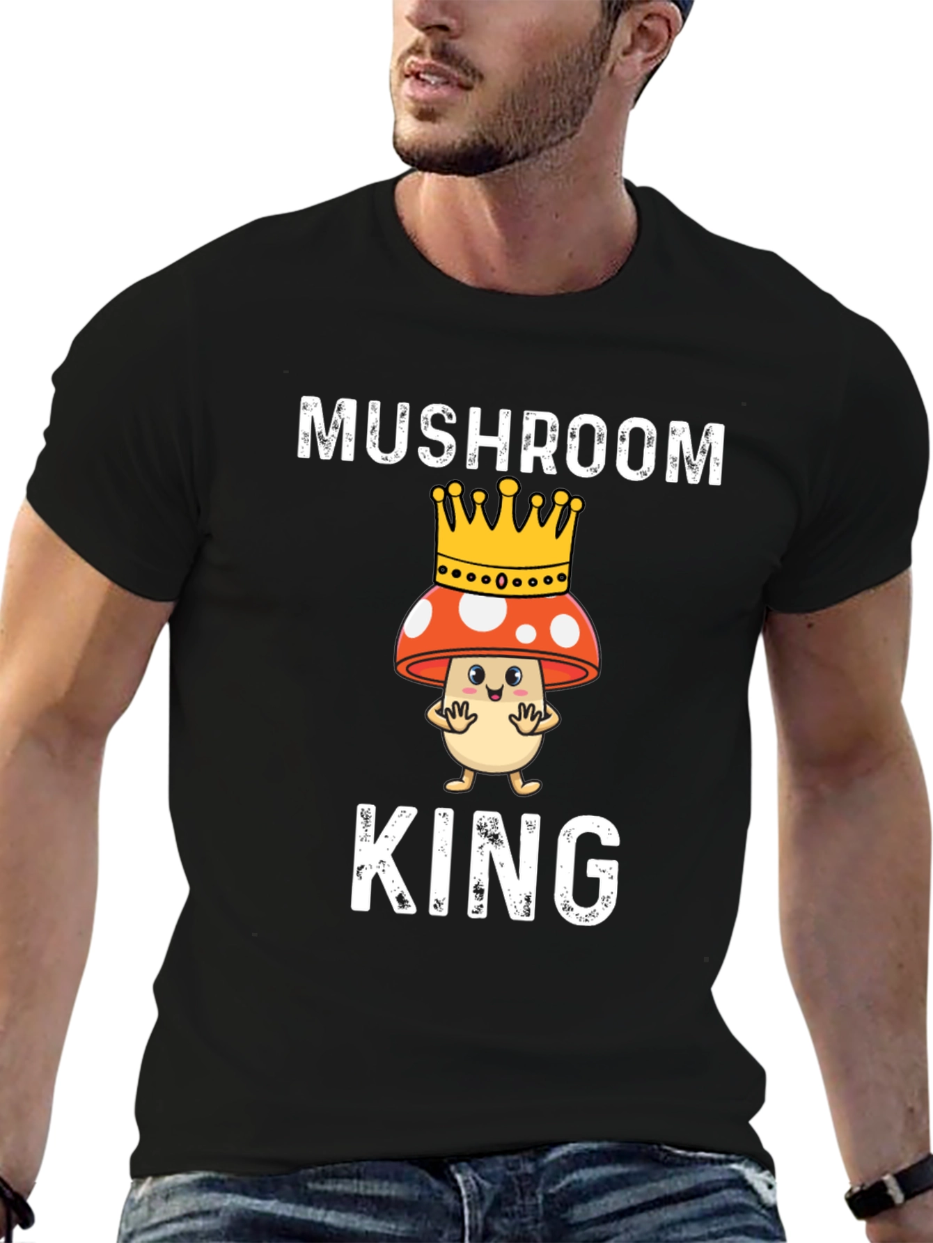 Black Mushroom King T-Shirt - Funny Graphic Tee view 6