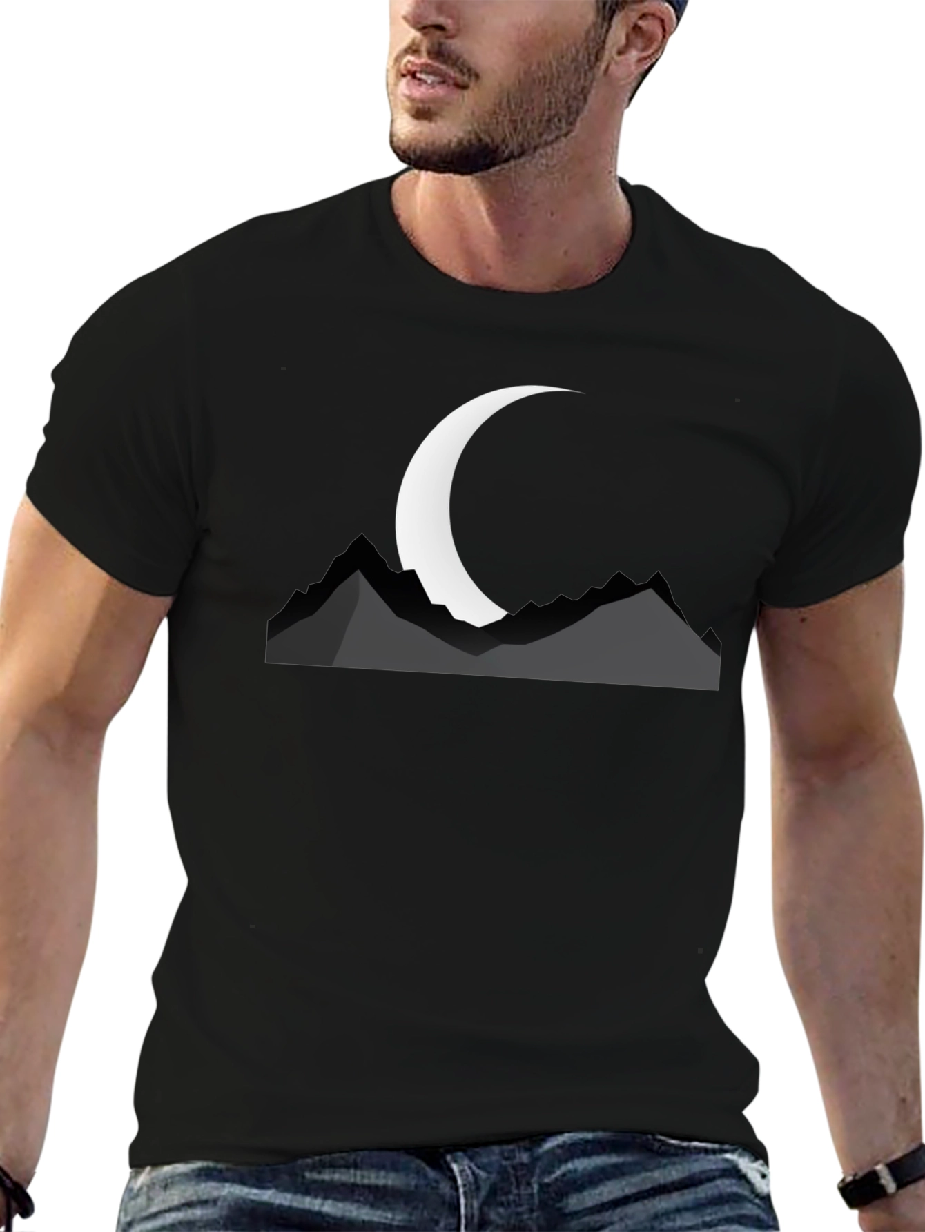 Black Mountain Moon Graphic Tee - Black Cotton T-Shirt view 6