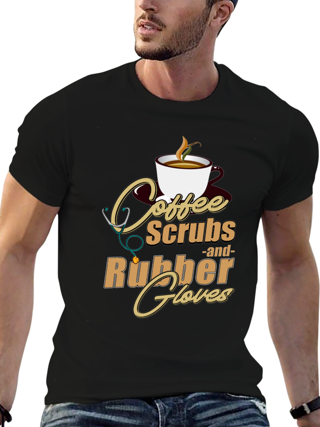 Black Coffee, Scrubs & Rubber Gloves Graphic Tee view 6