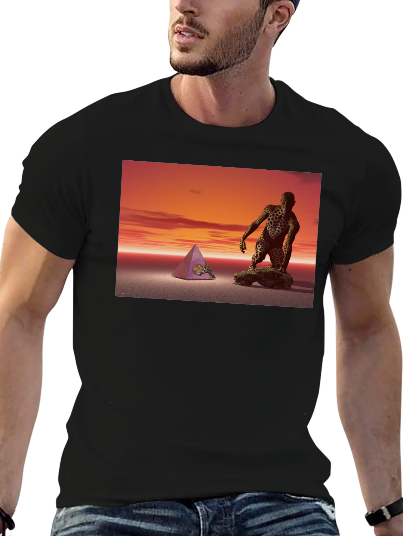 Black Surreal Pyramid & Figure Tee view 6