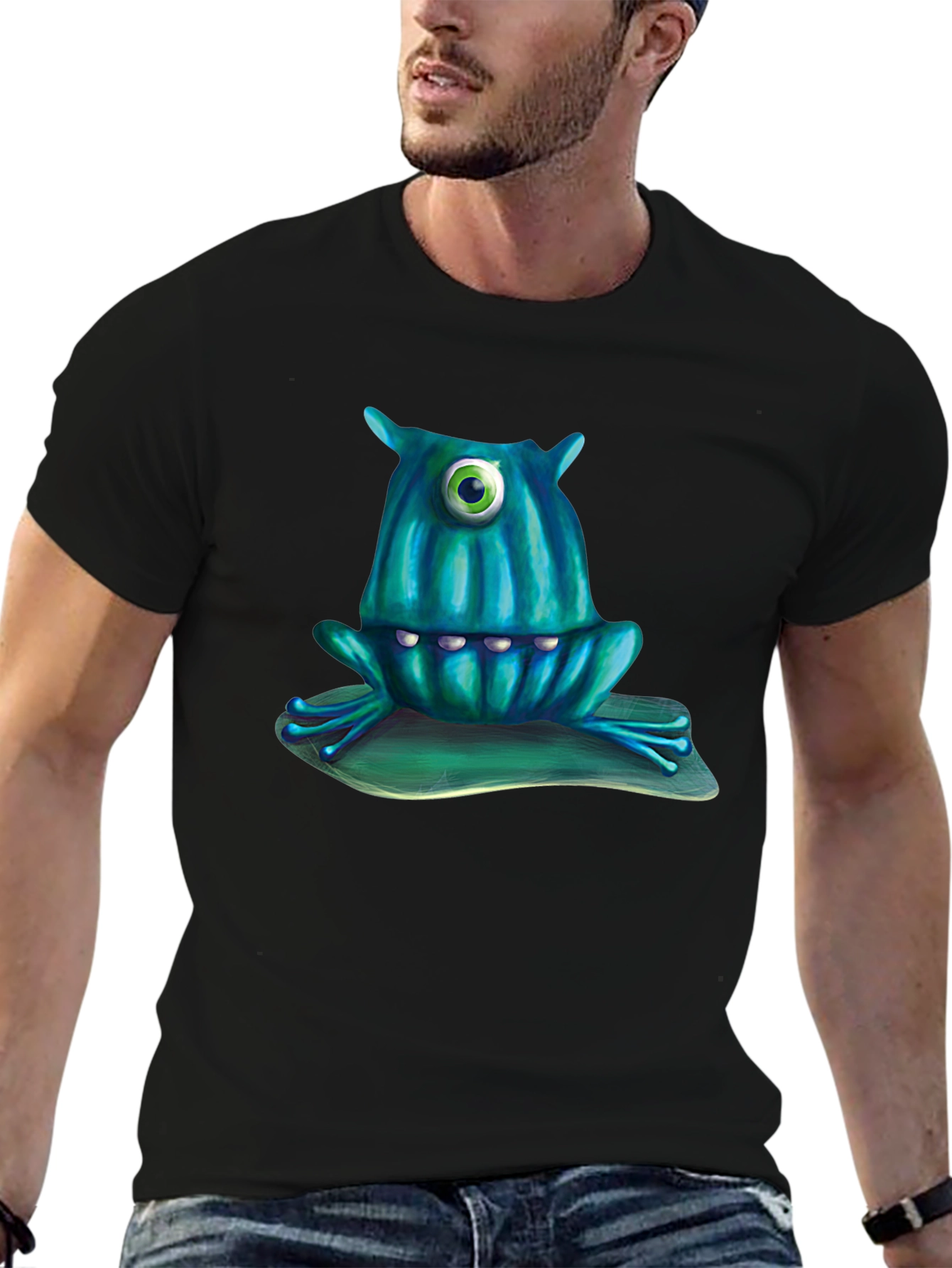 Black One-Eyed Monster Frog T-Shirt view 6