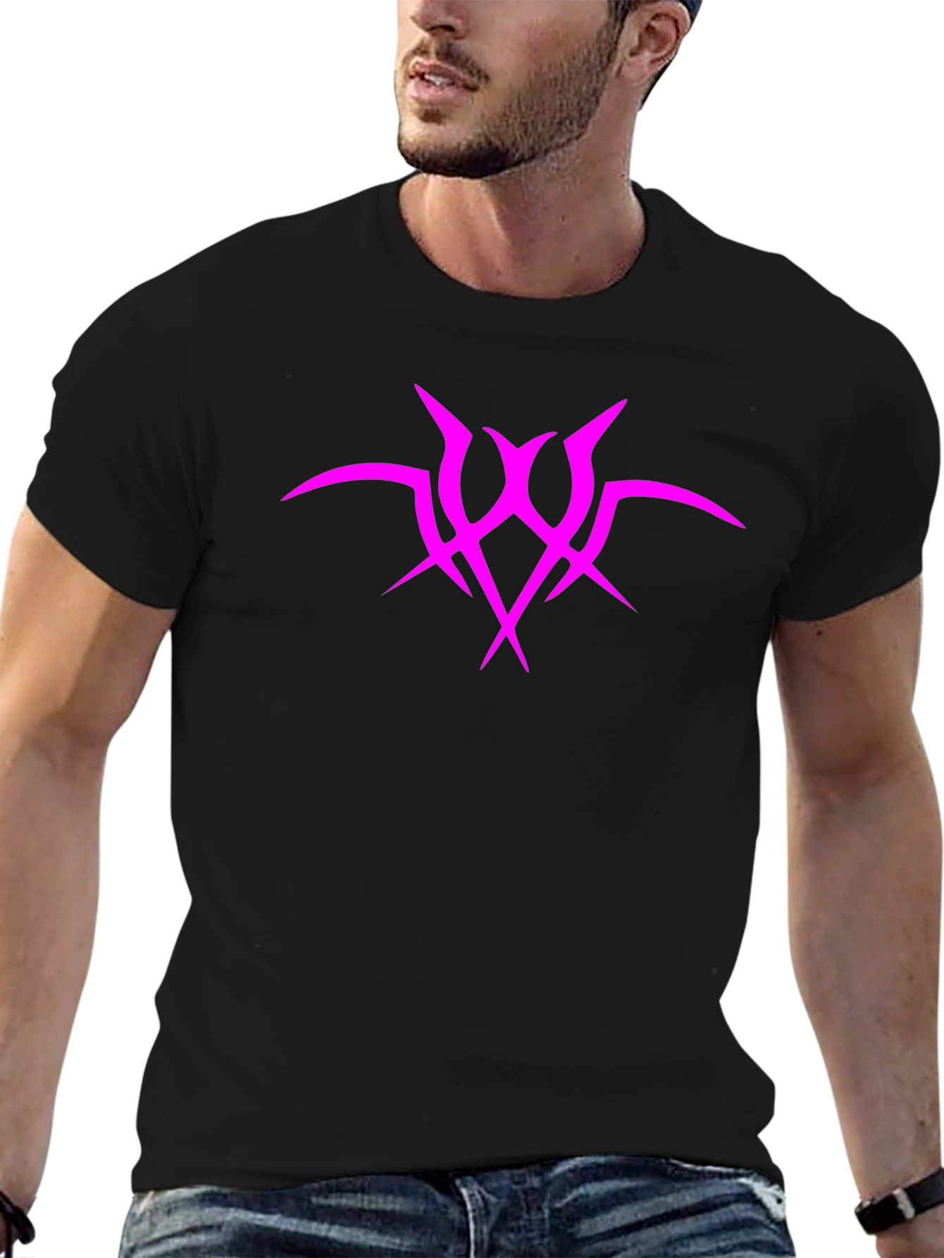 Black Black T-Shirt with Abstract Pink Graphic view 6