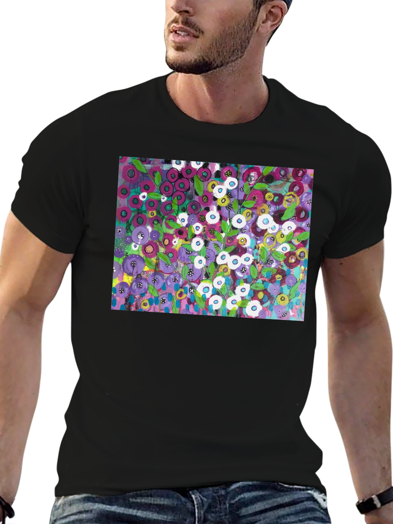 Black Floral Print Black Tee view 6