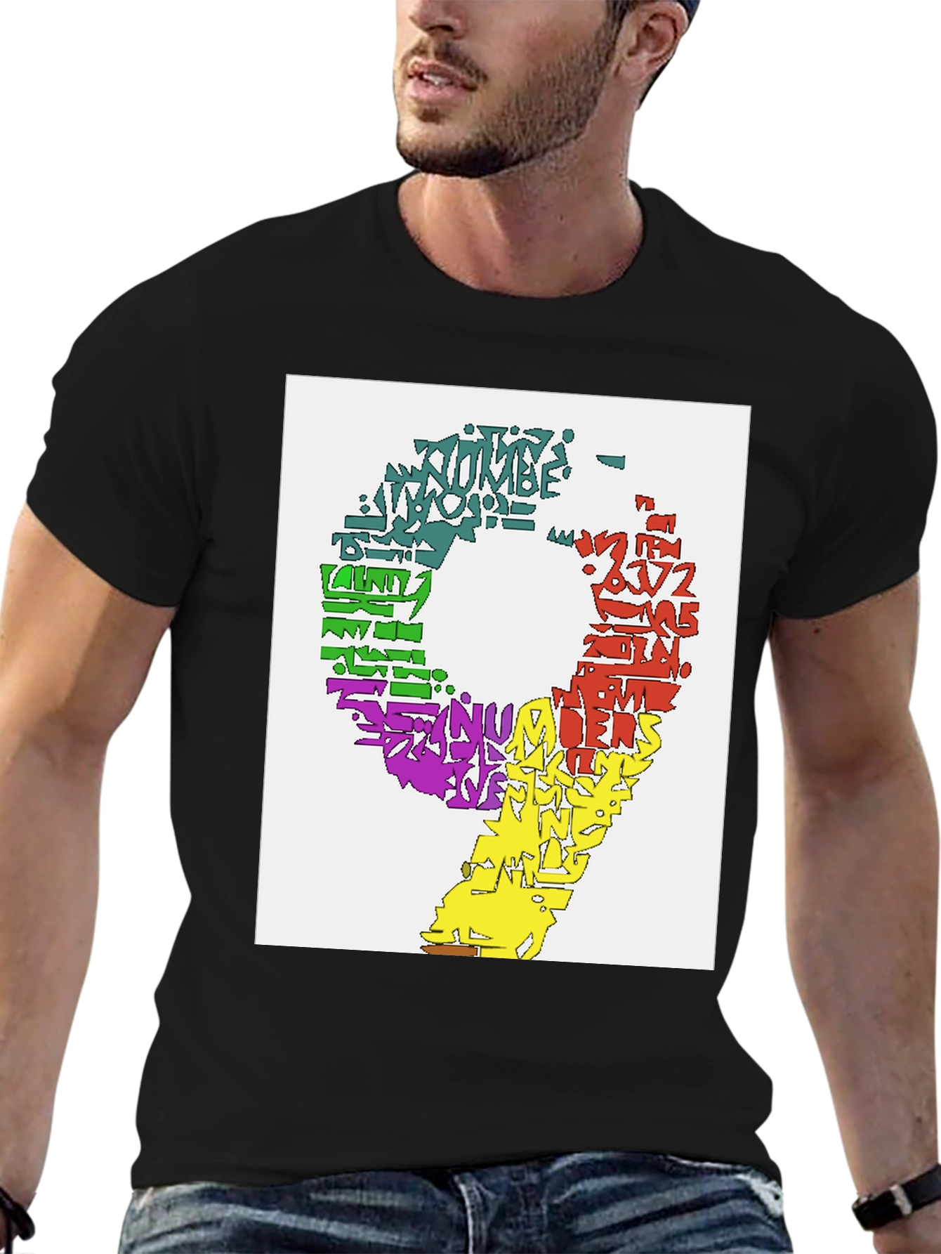 Black Colorful Number 9 Word Art Graphic Tee view 6