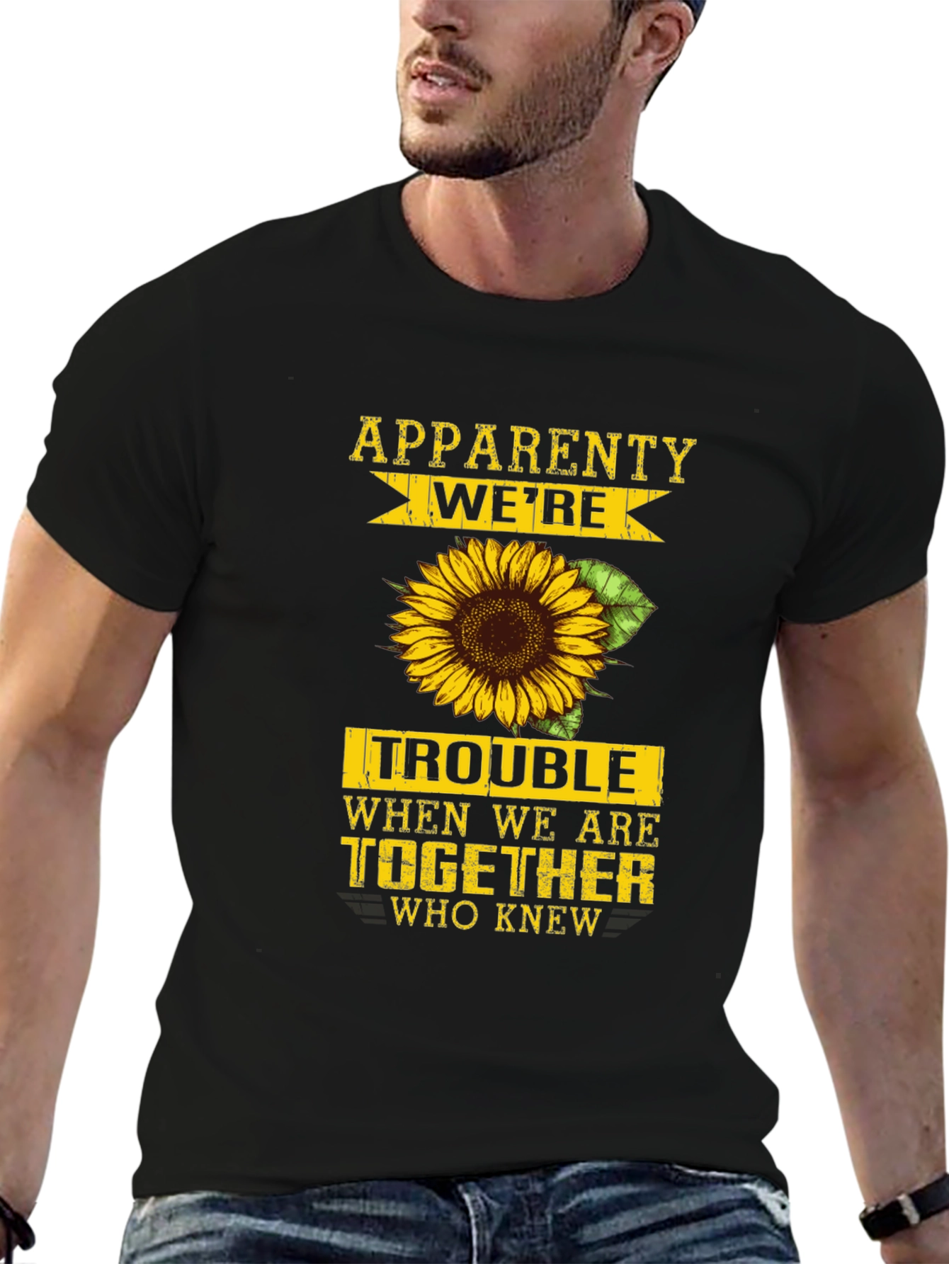 Black Apparently We're Trouble Sunflower Graphic Tee view 6