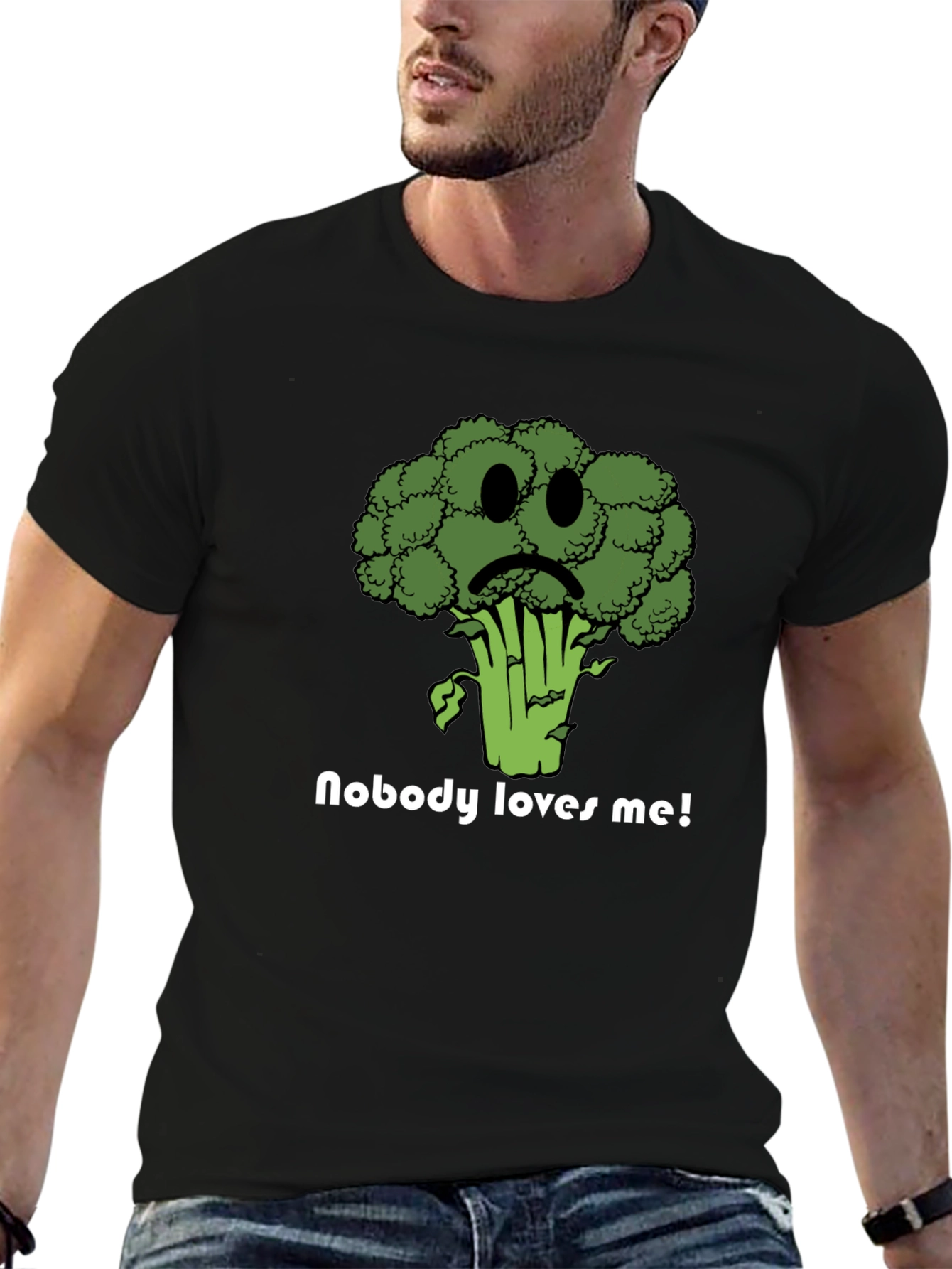 Black Sad Broccoli T-Shirt - Nobody Loves Me Graphic Tee view 6