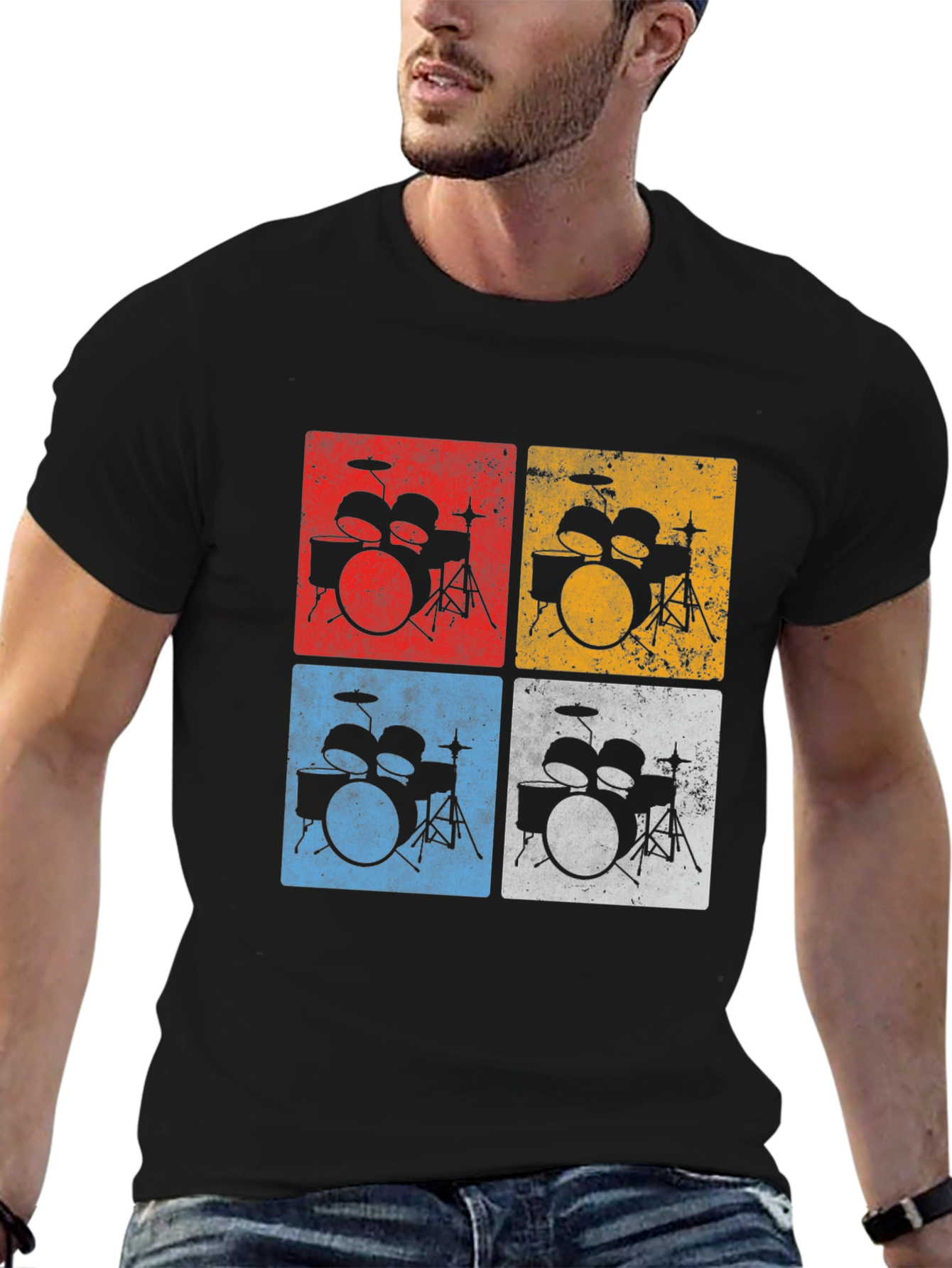 Black Retro Drum Kit T-Shirt - Musician's Tee view 6