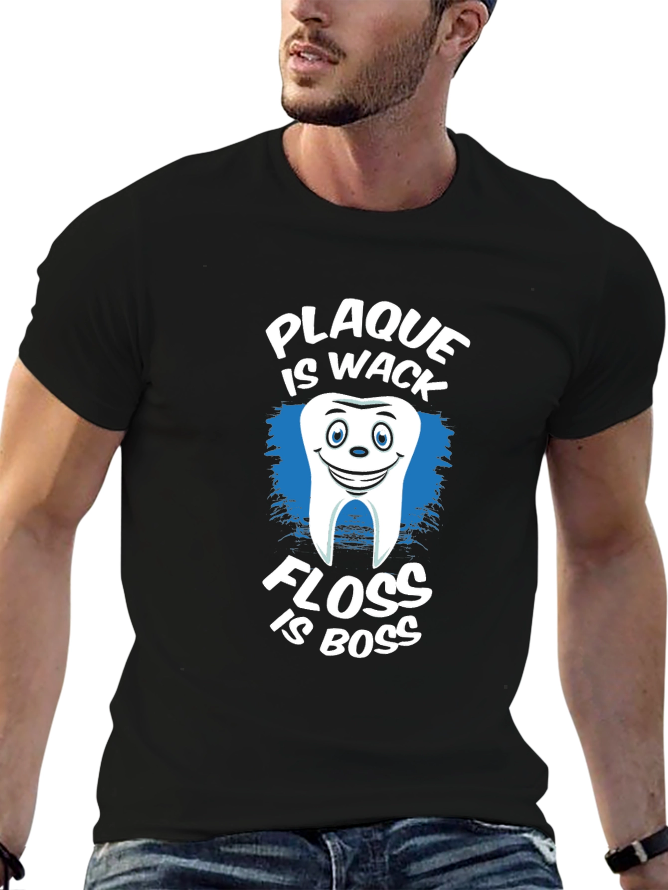 Black Plaque is Wack, Floss is Boss Funny Dental T-Shirt view 6