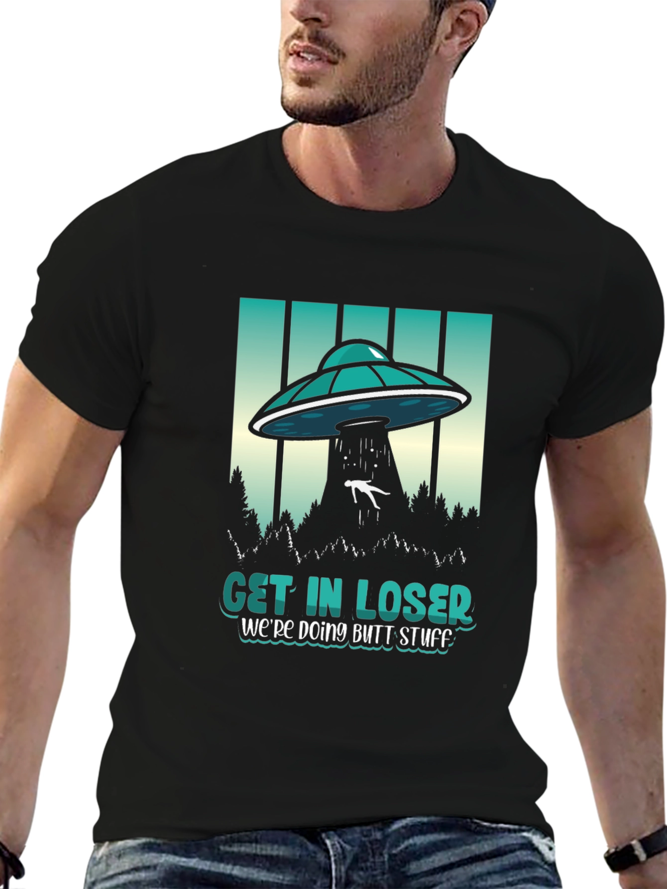 Black Get In Loser Graphic Tee - UFO Abduction Humor view 6